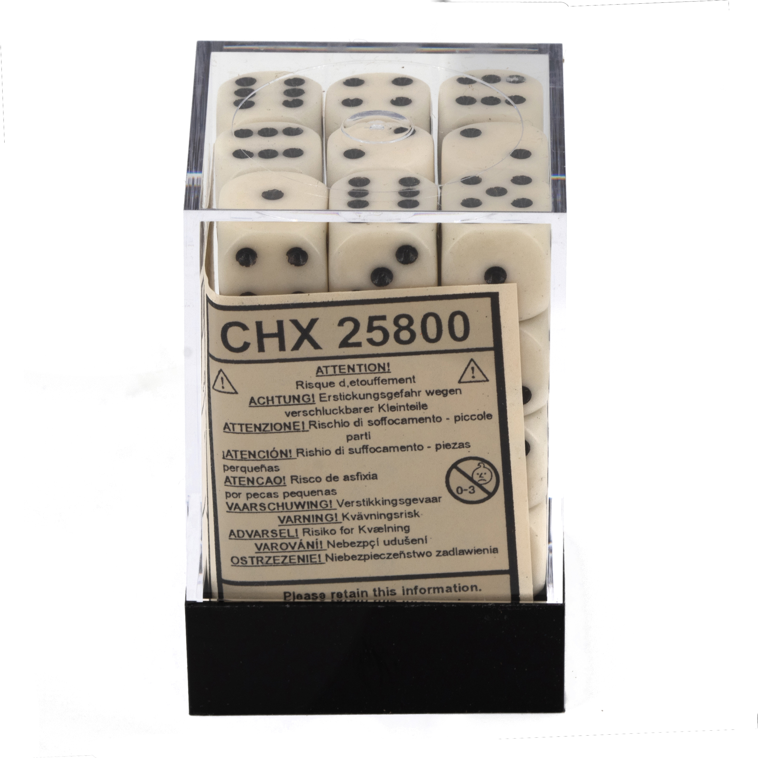 Satt elfenbein / schwarz 12mm W6 Würfel Set (36 Würfel)