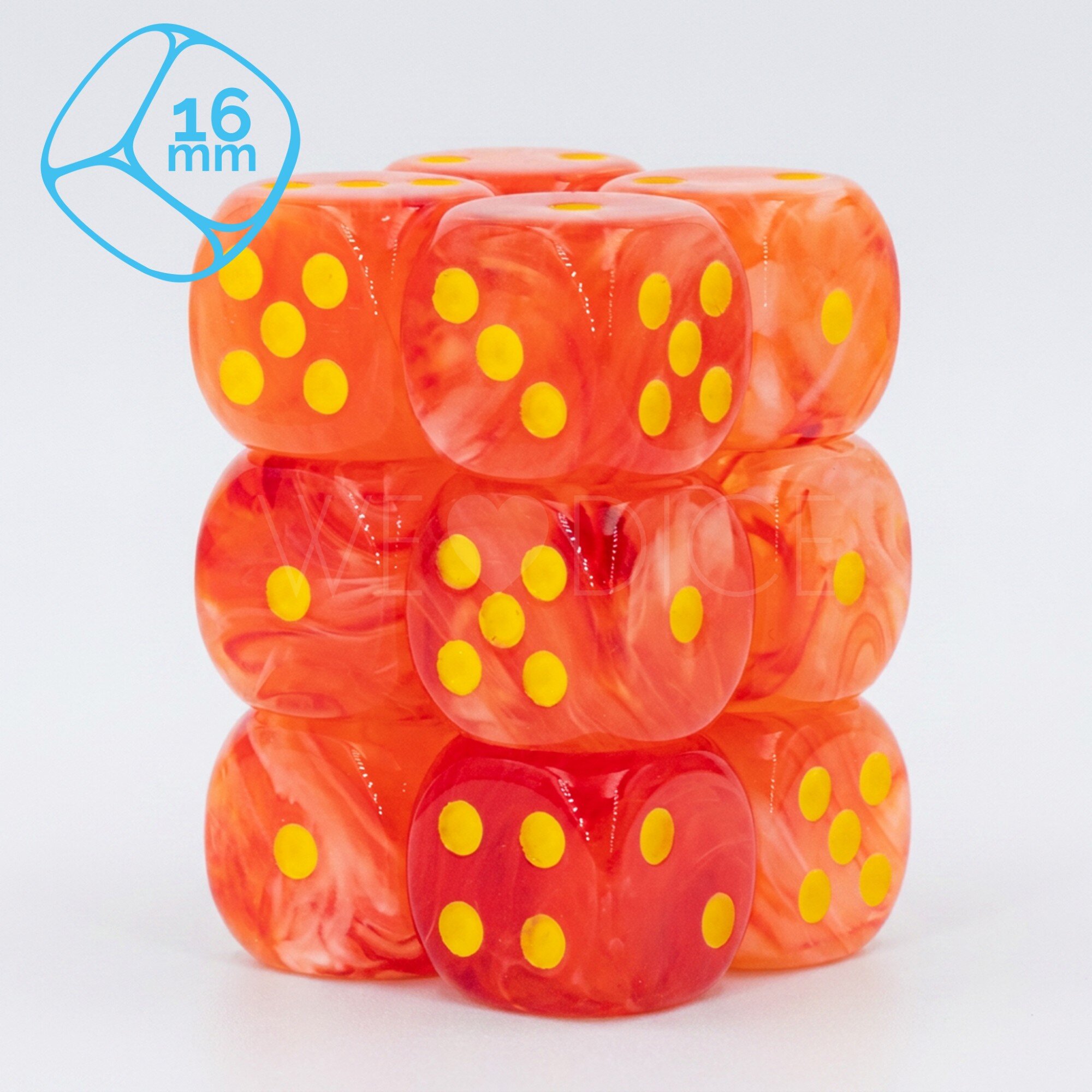 Ghostly Glow™ Orange w/yellow 16mm W6 Würfel Set (12 Würfel)