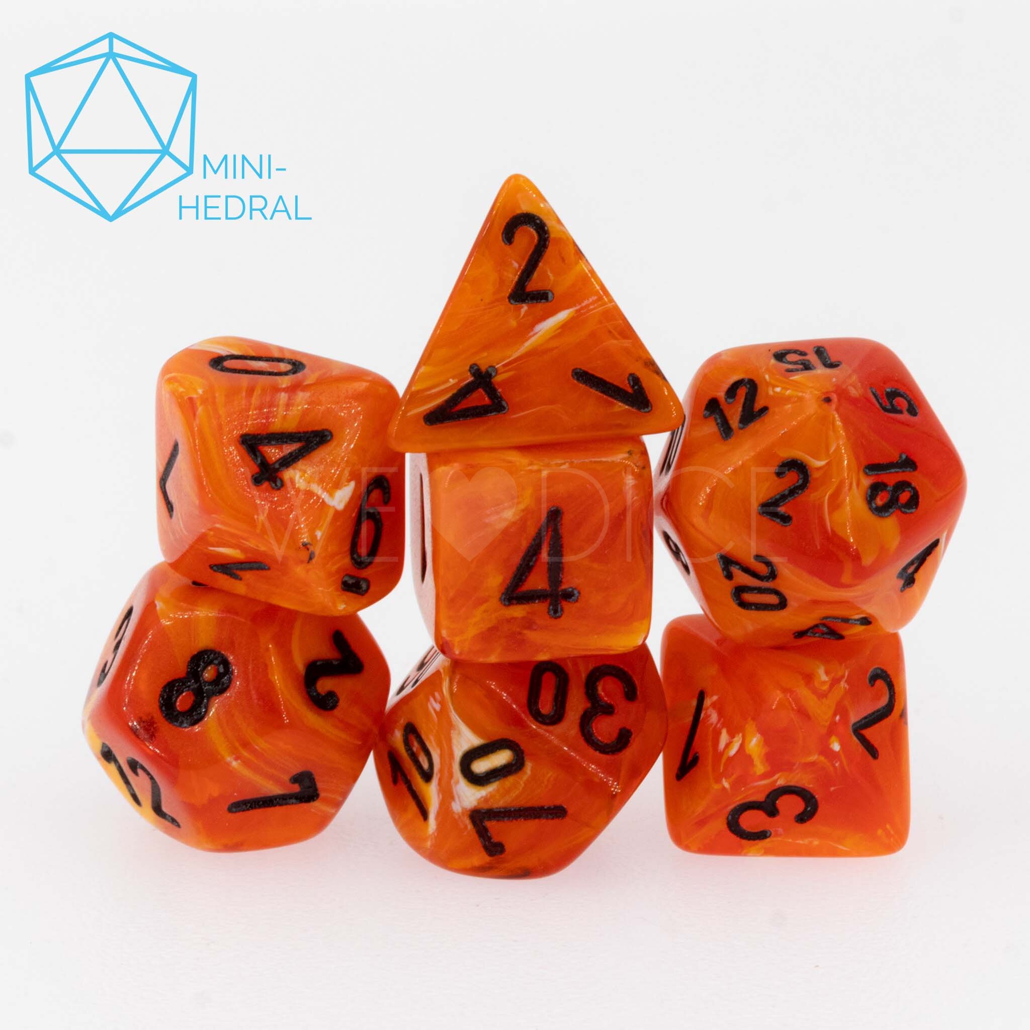 Mini-hedral Vortex® Polyhedral Orange / Schwarz 7-Würfel Set