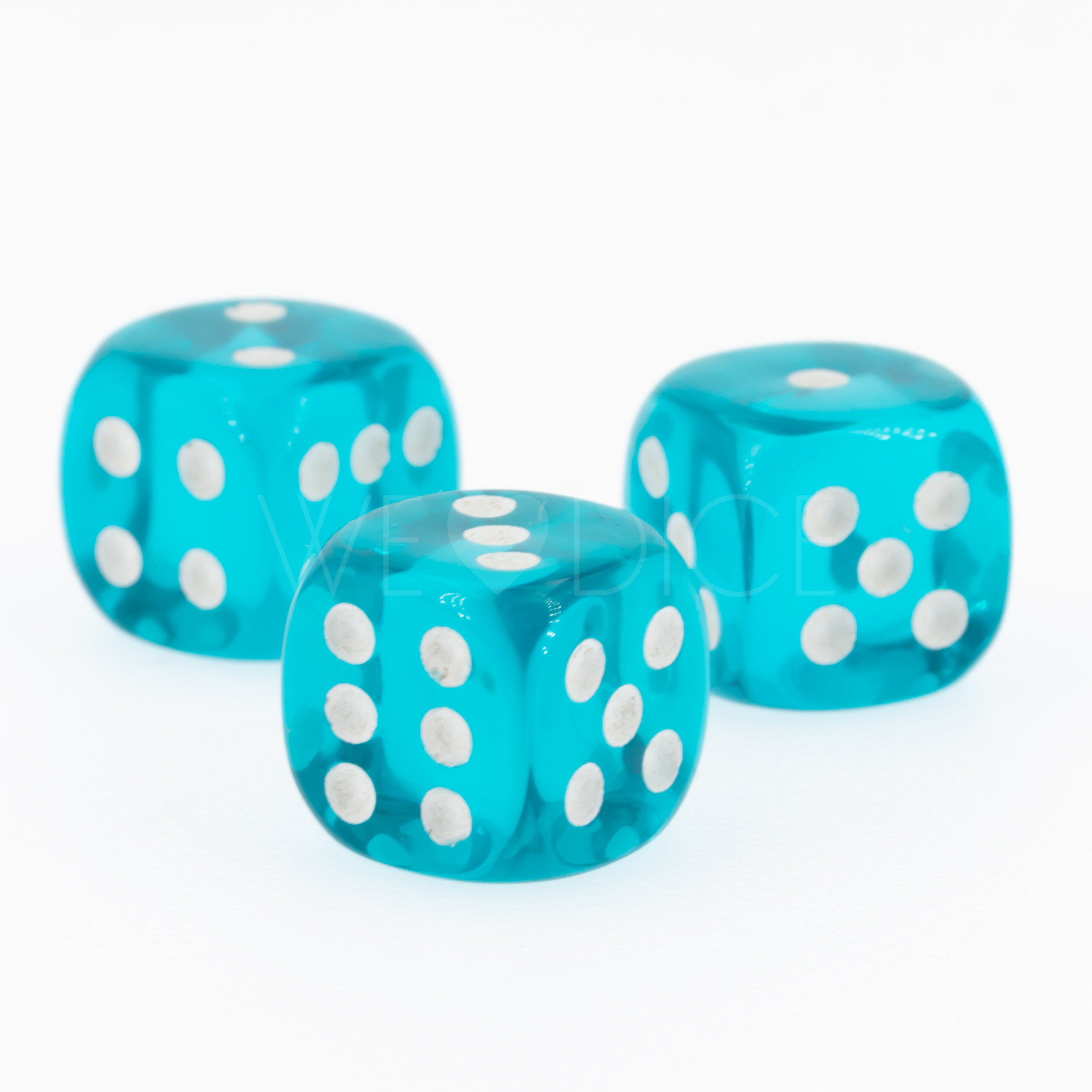 Transparent Türkis / weiß 12mm W6 Würfel mit Punkten (1 Stück)