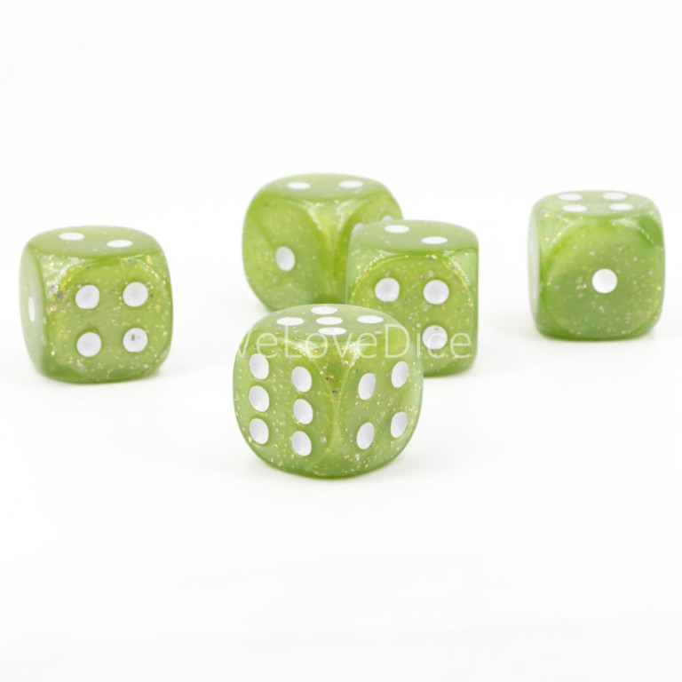 22mm W6 Würfel in limetten grün glitter / weiß