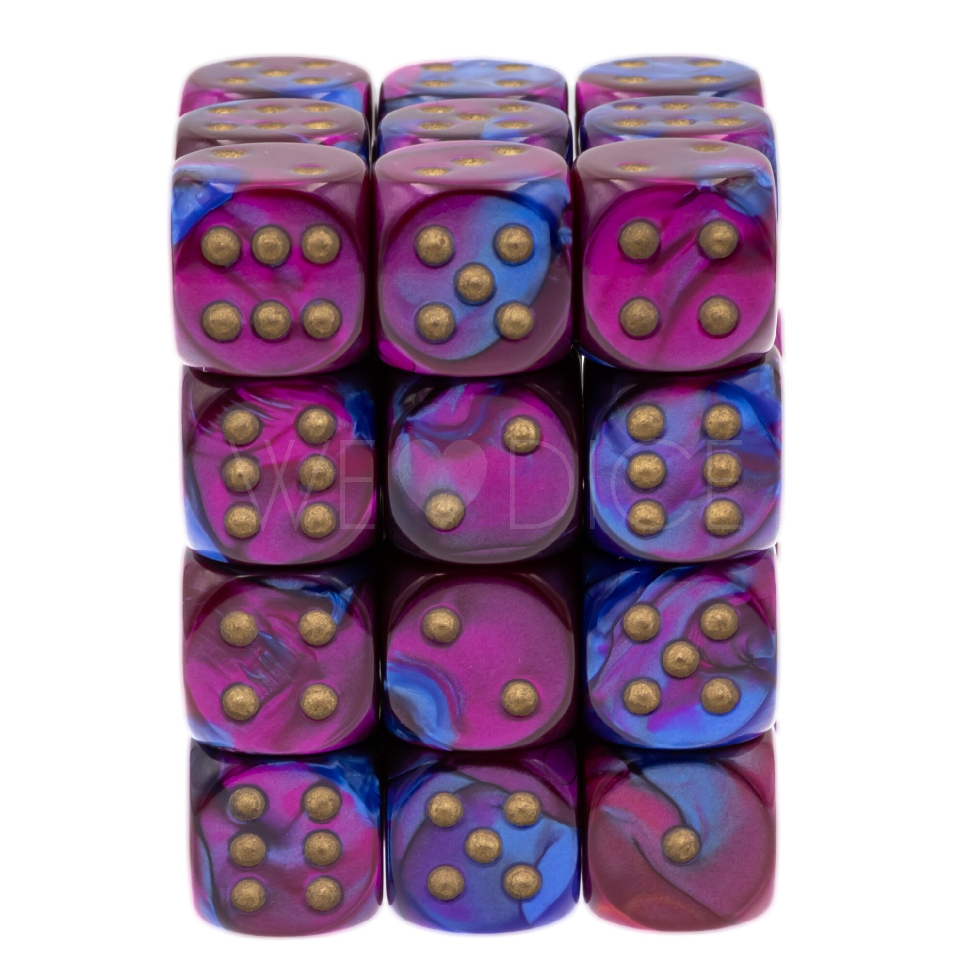 Gemini® Blau-Lila / gold 12mm W6 Würfel Set (36 Würfel)