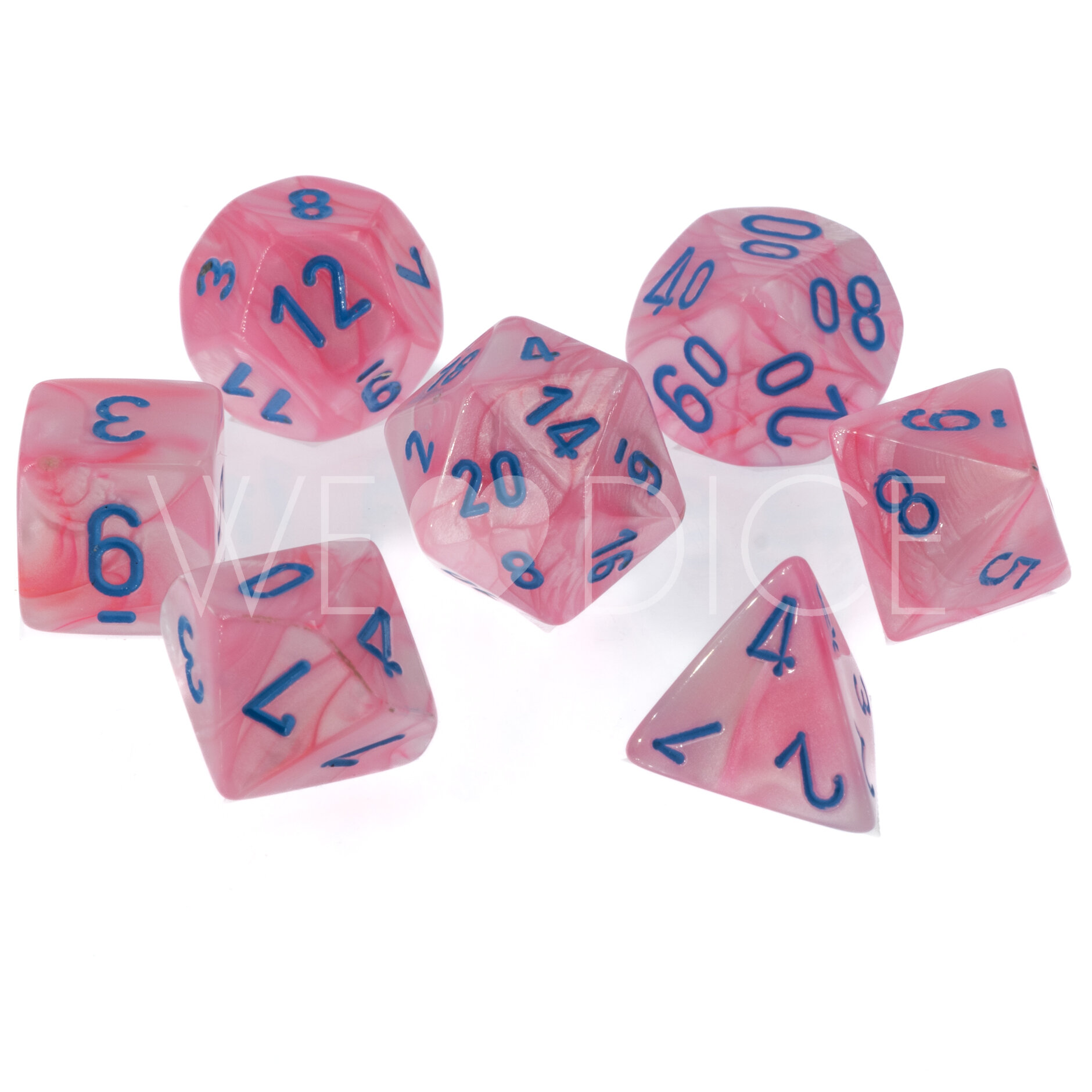 LabDice Lustrous  Lustrous Pink w/blue  Set 7 Stück