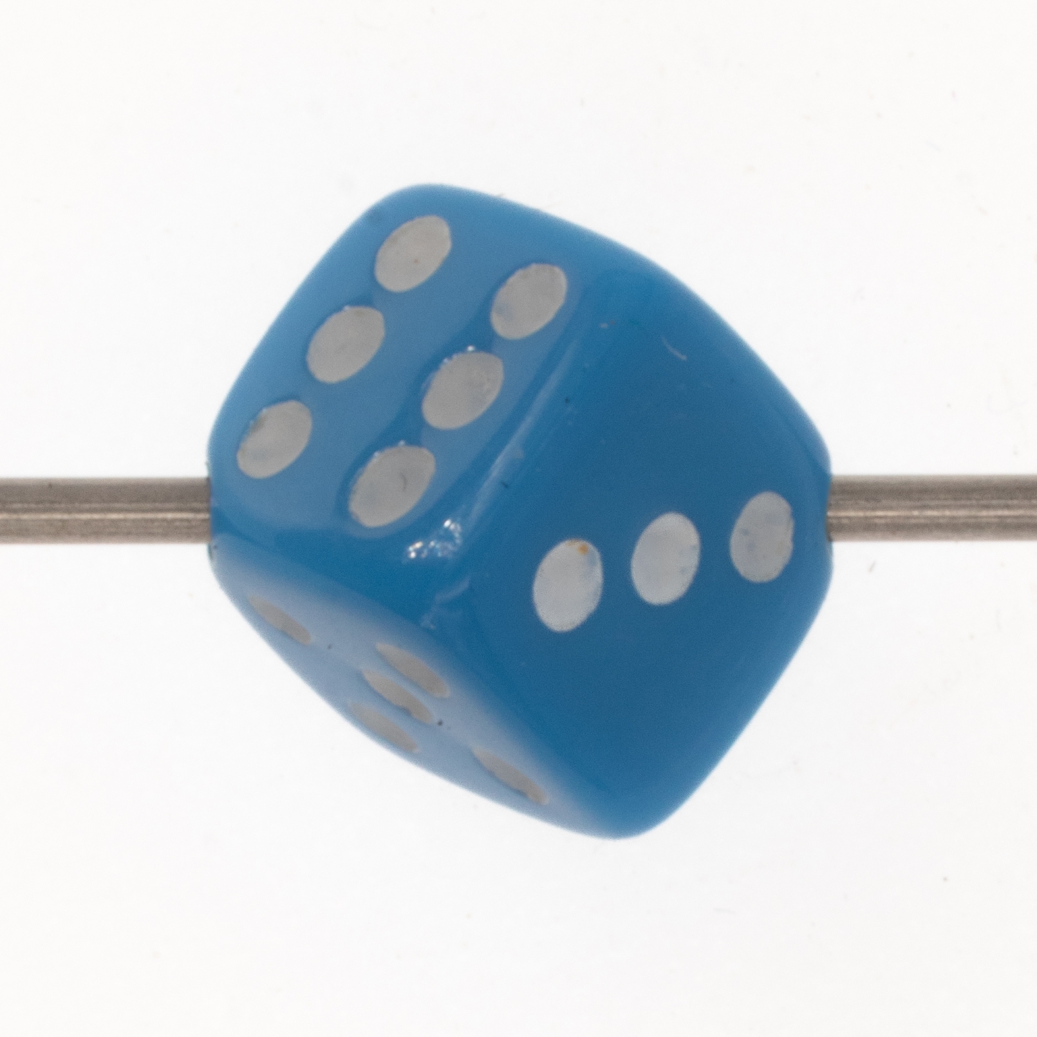  5mm Dice bead - light blue / white Opaque, in