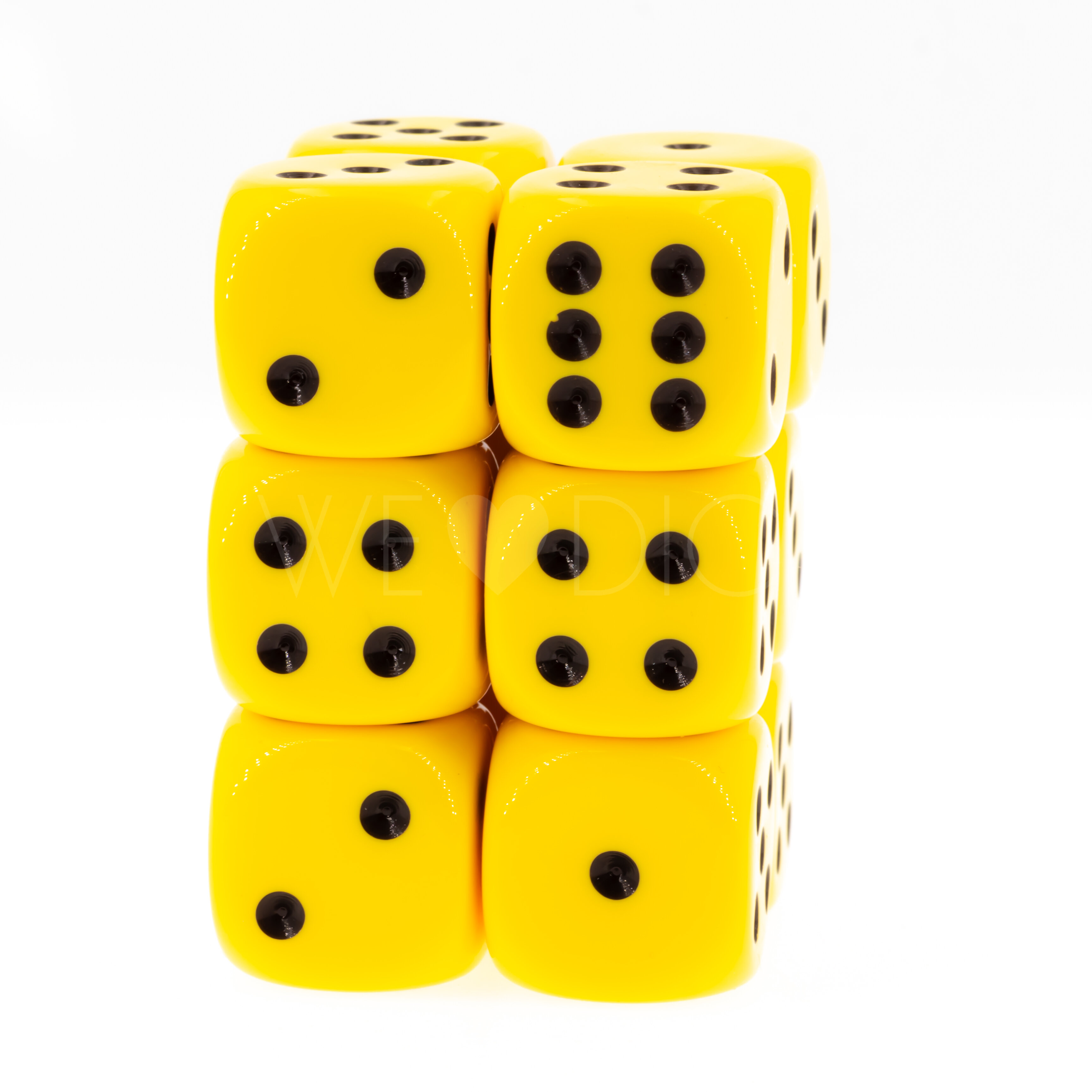 Opaque yellow / black 18mm D6 Dice Set  (12 Pcs)