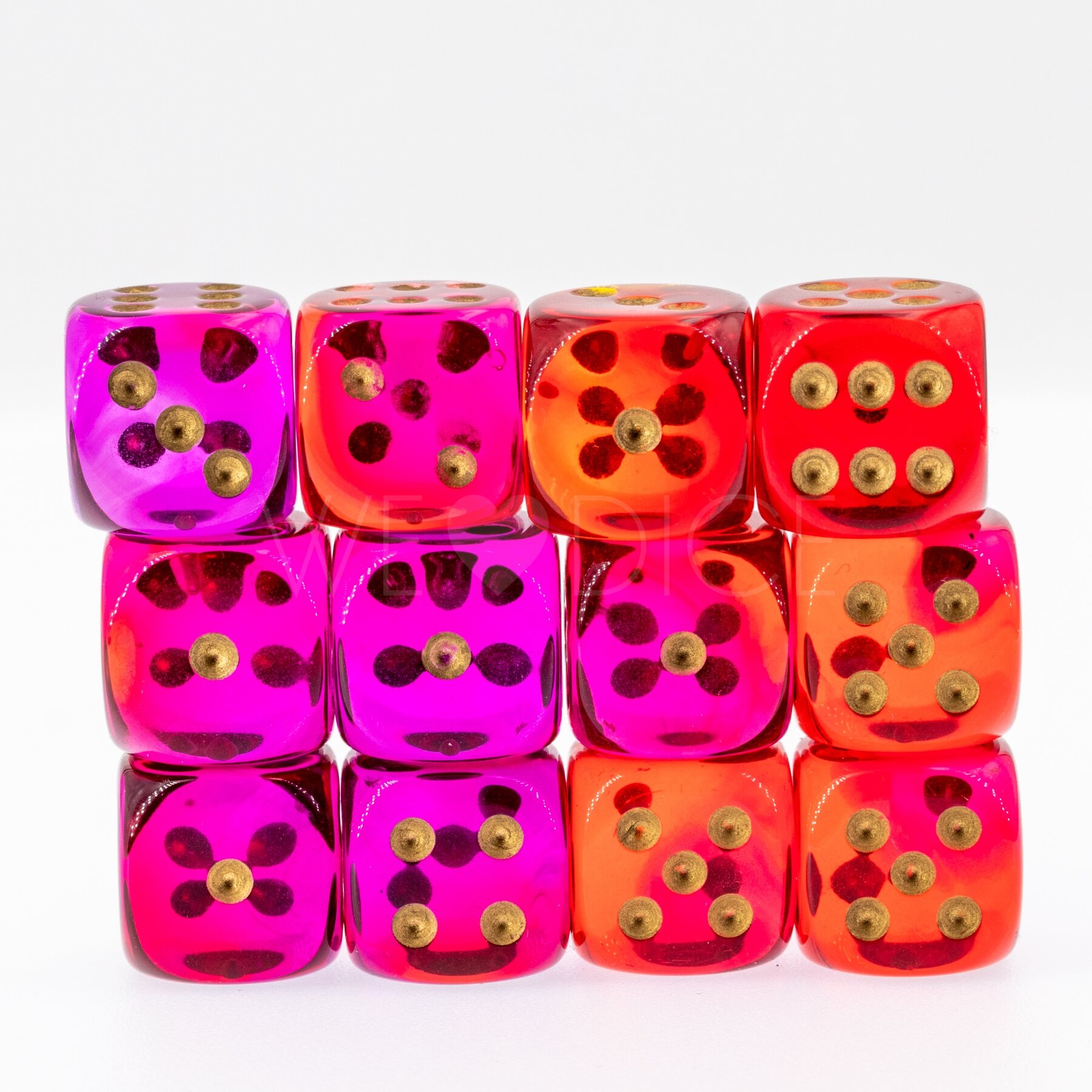 Gemini®, Transparent Rot-Violett / gold 16mm W6 Würfel Set (12 Würfel)