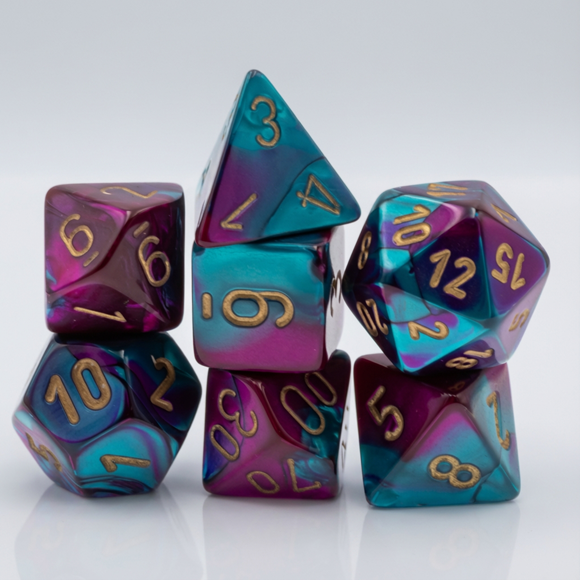 Gemini® Polyhedral Lila-Blaugrün / gold 7-Würfel Set