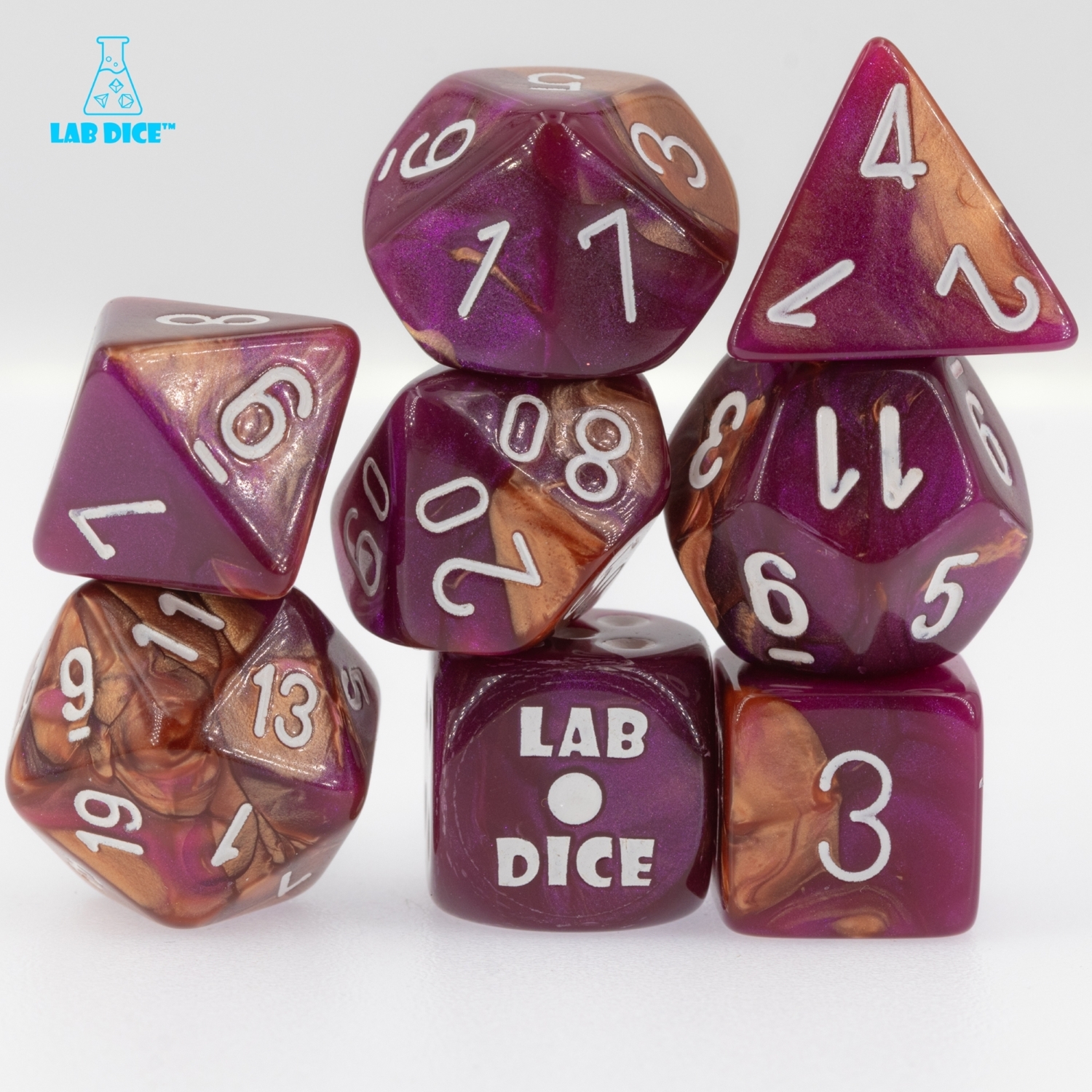 LabDice Gemini® Copper-Purple/white  Set 8 Stück