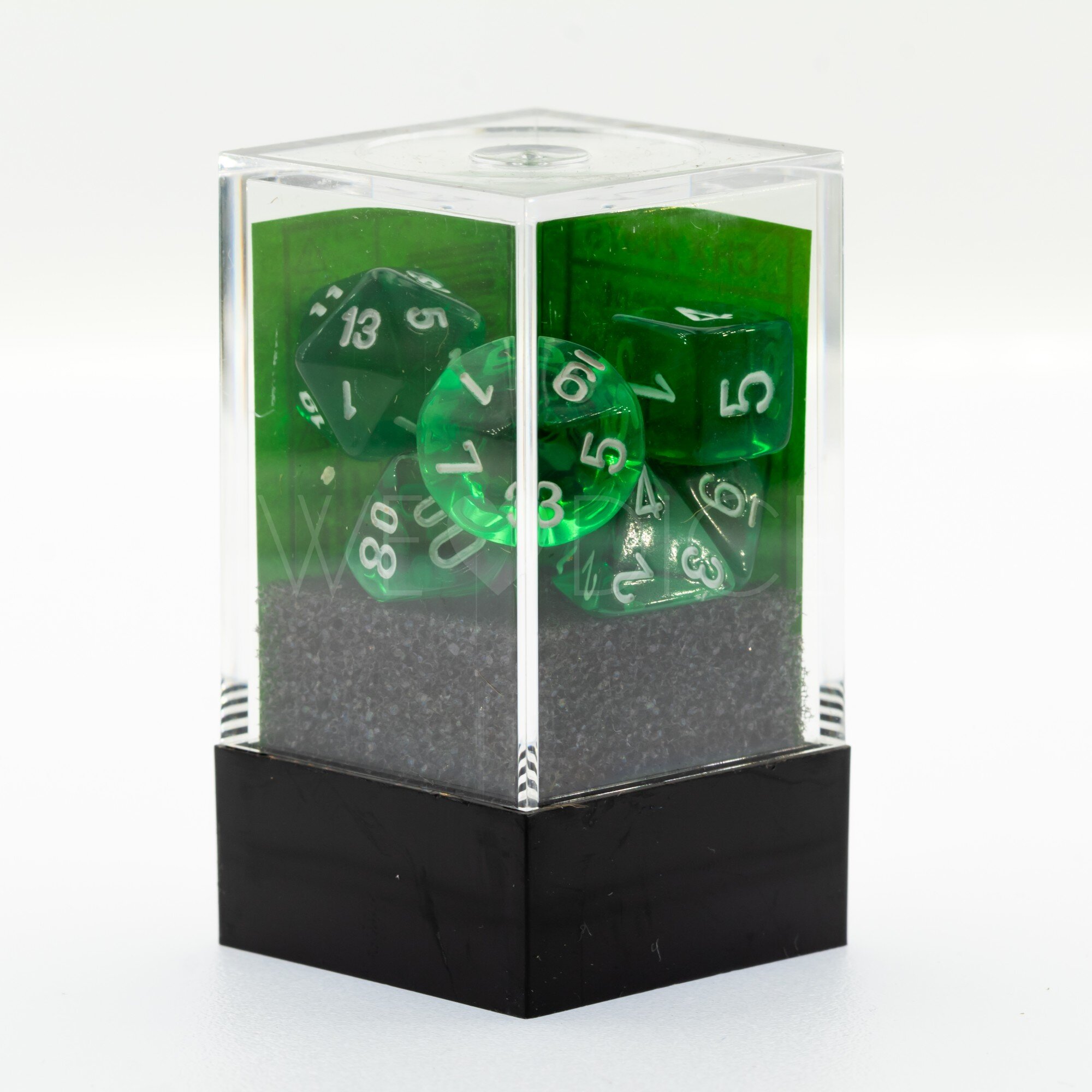 Mini-hedral Transparent Polyhedral Grün / weiß 7-Würfel Set