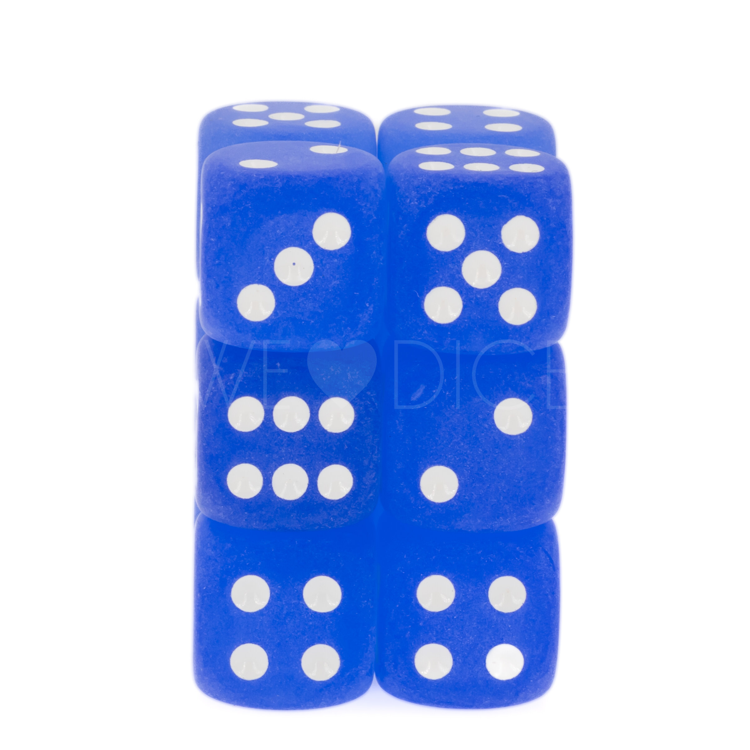 Frosted Blau / weiß 16mm W6 Würfel Set (12 Würfel)