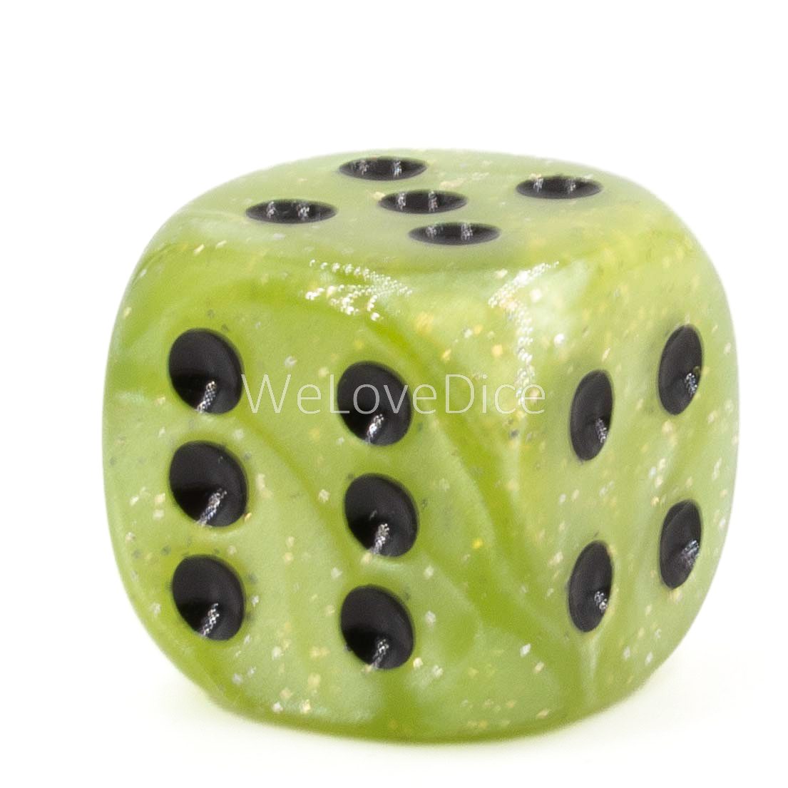 22mm  D6 Dice in lime green glitter /schwarz