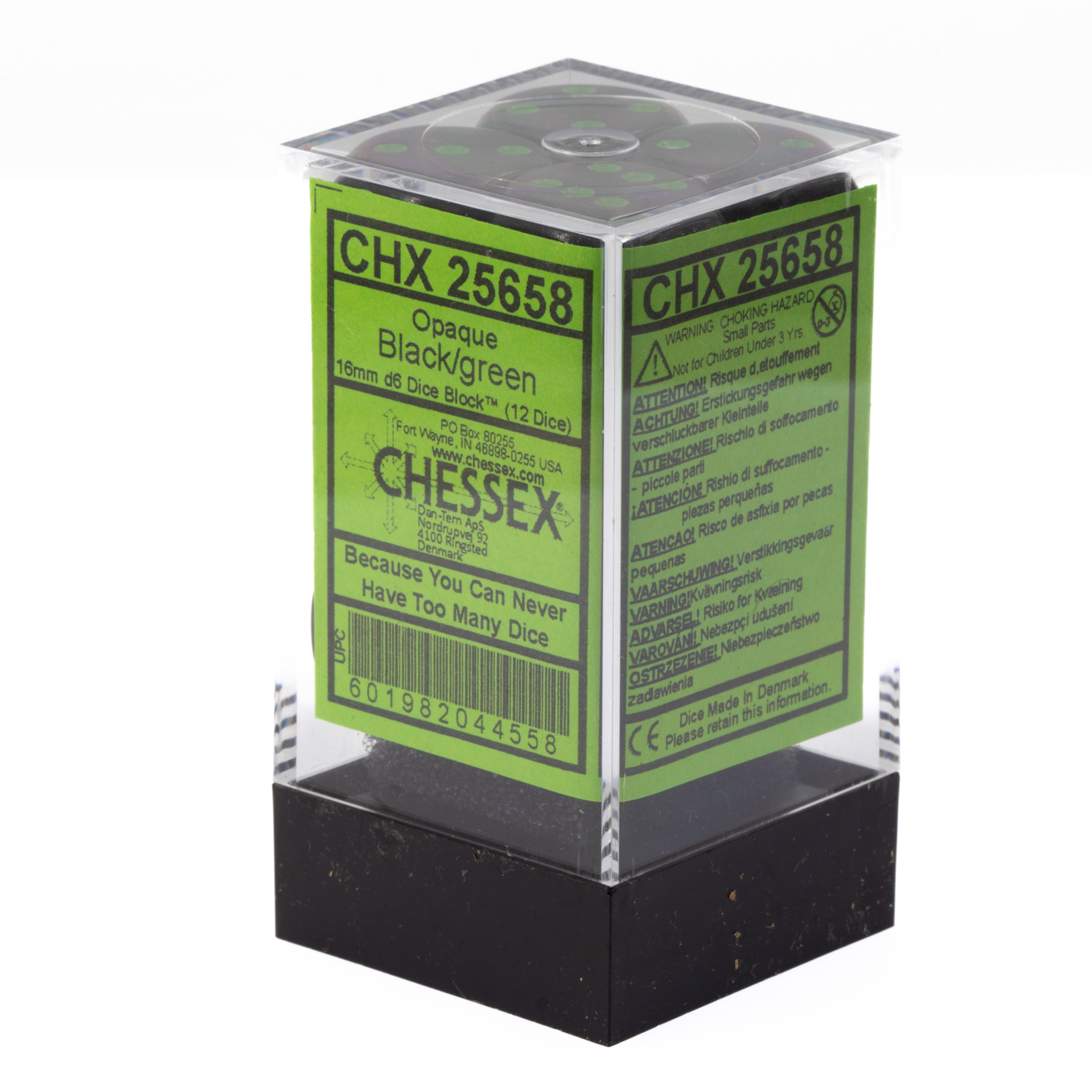 Satt schwarz / grün 16mm W6 Würfel Set (12 Würfel)