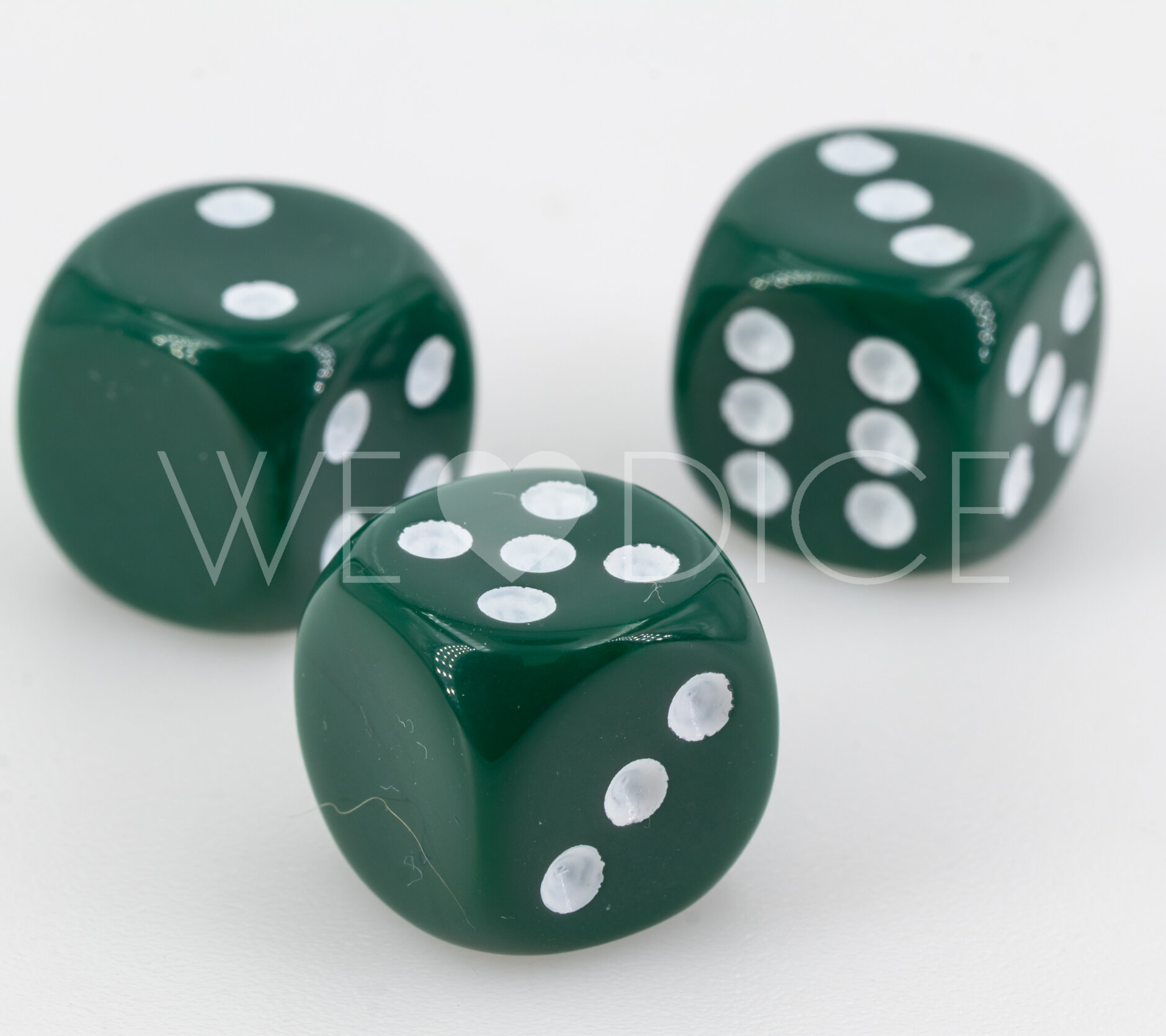 16mm Dice in dark green / white Opaque no "6"
