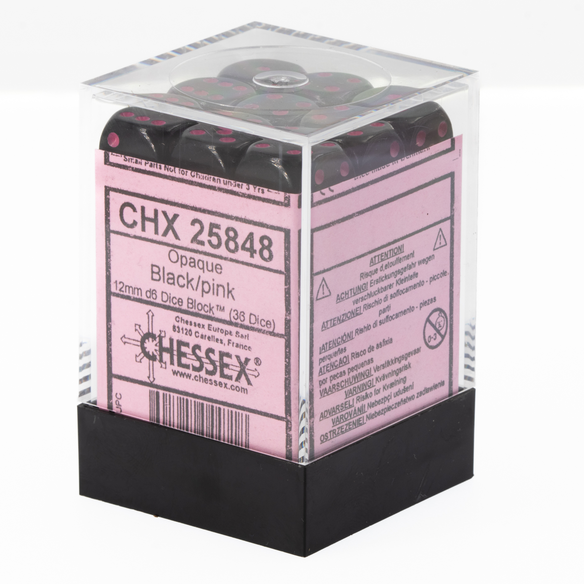 Satt schwarz / pink 12mm W6 Würfel Set (36 Würfel)