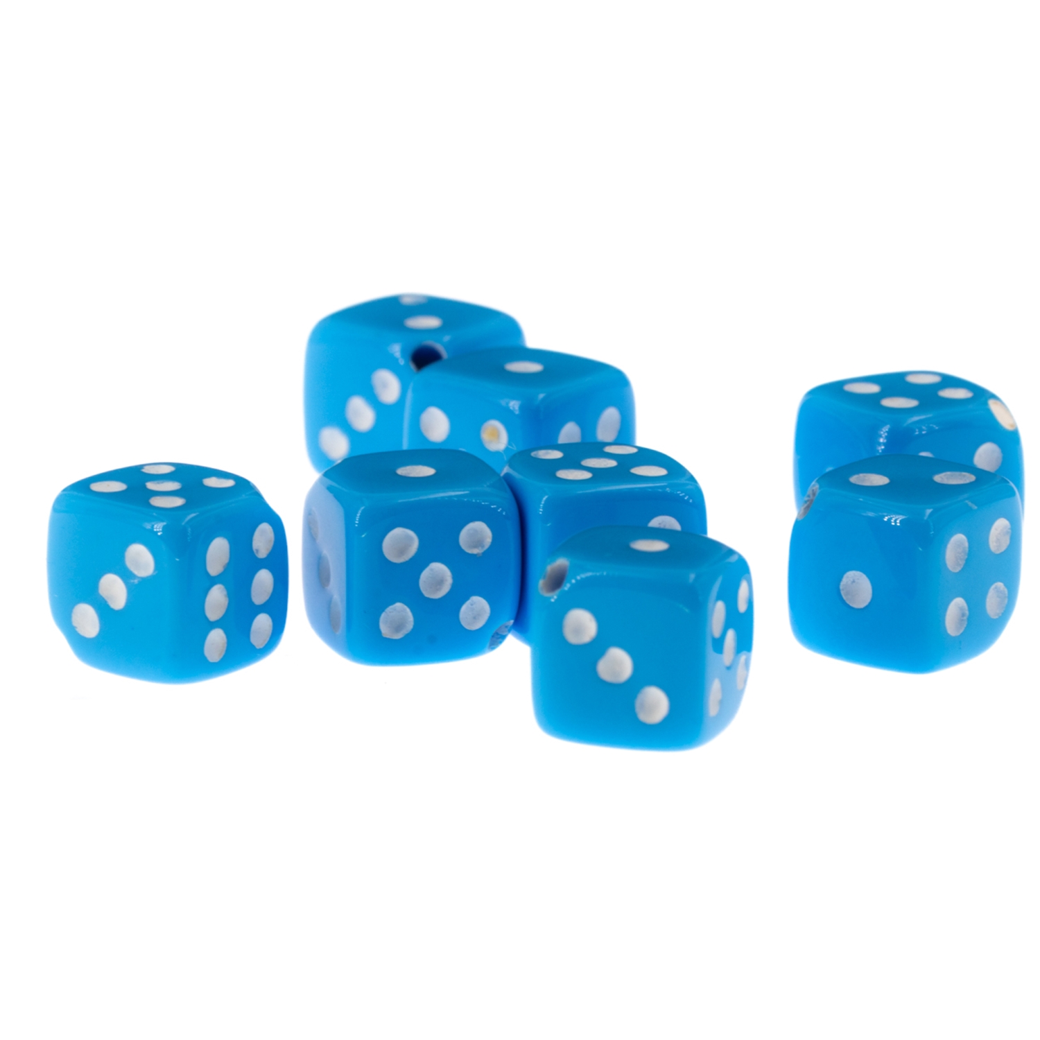  5mm Dice bead - light blue / white Opaque, in