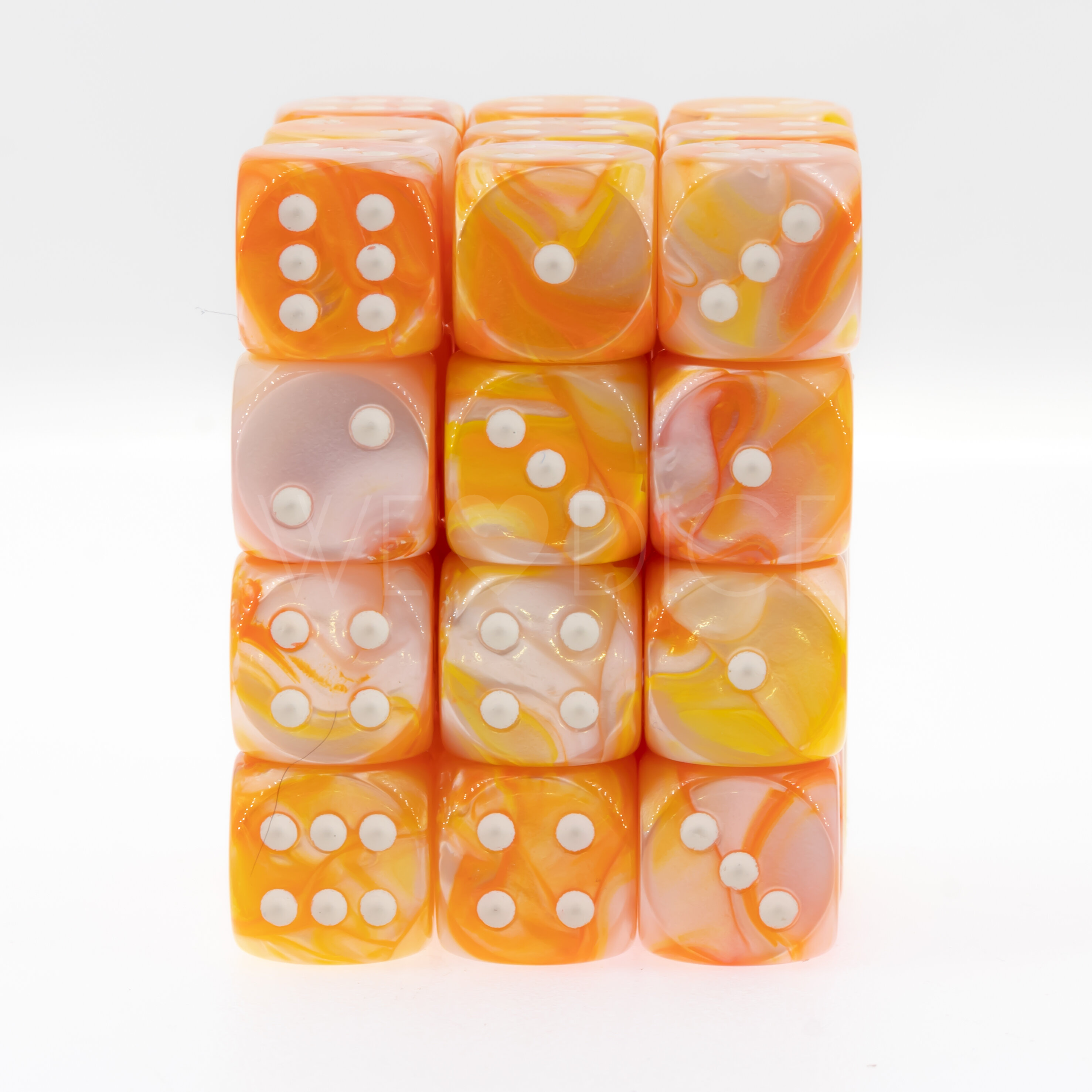 Serica orange / white 12mm D6 Dice Set  (36Pcs)