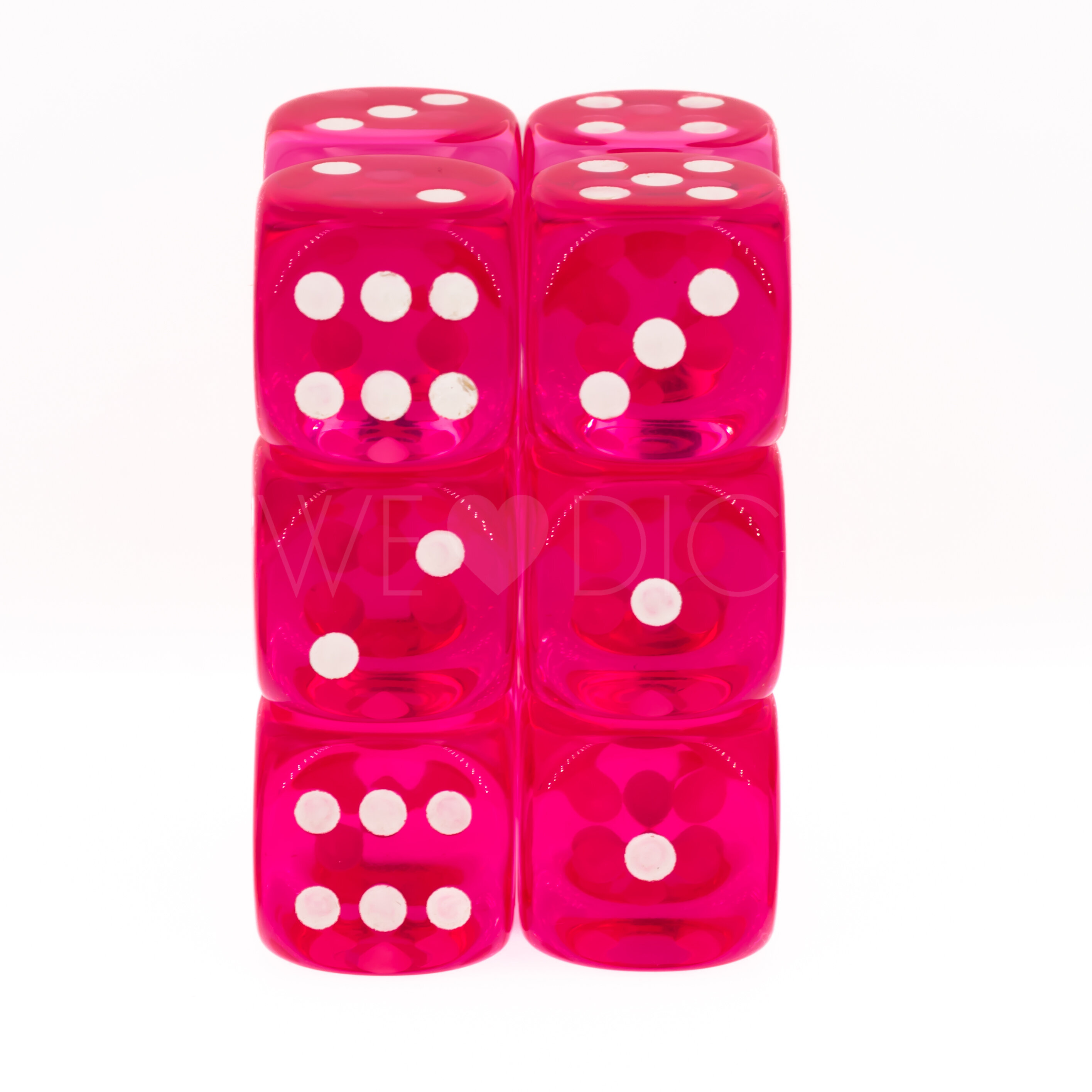 Transparent Rosa / weiß 16mm W6 Würfel Set (12 Würfel)