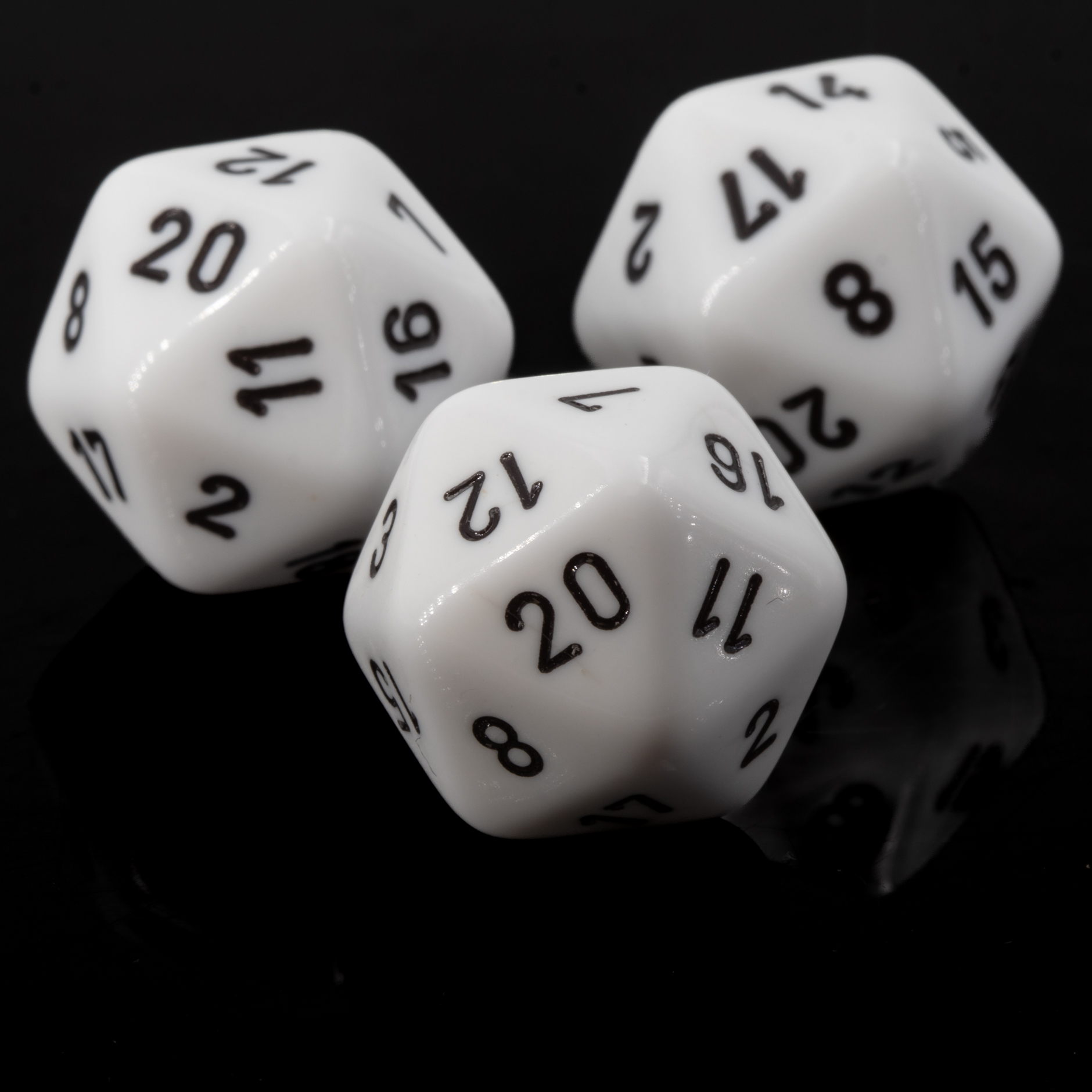D20 dice in white / black opaque