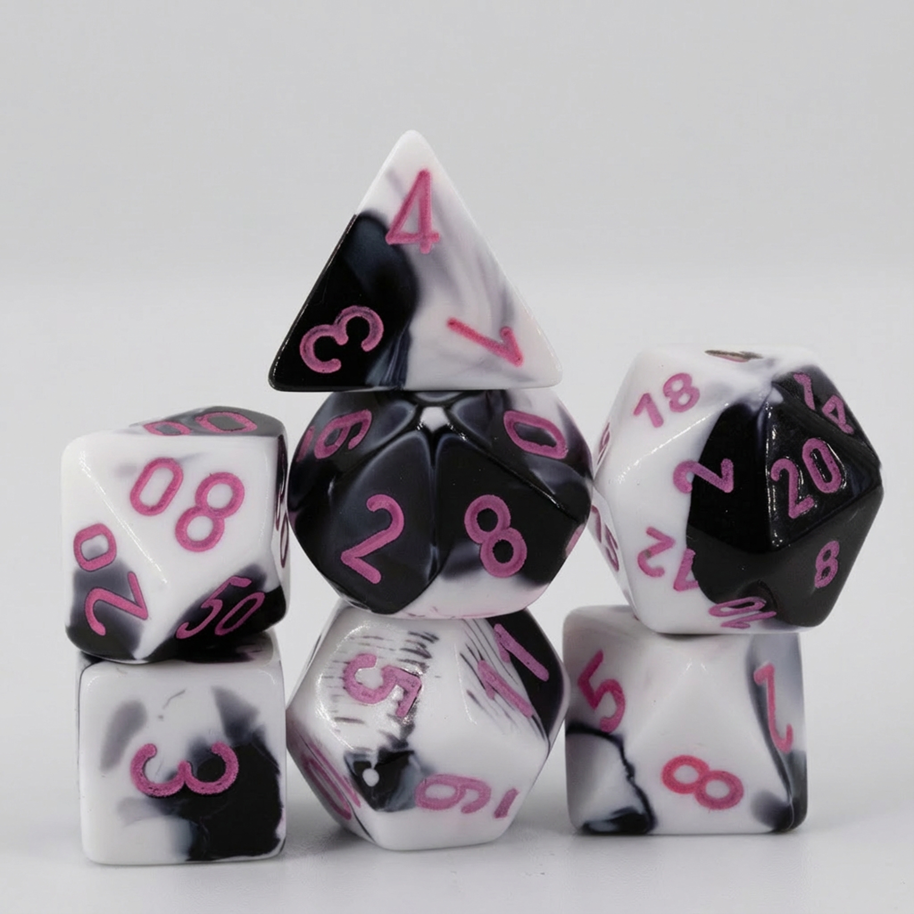 Gemini® Polyhedral Schwarz-Weiß / Rosa 7-Würfel Set