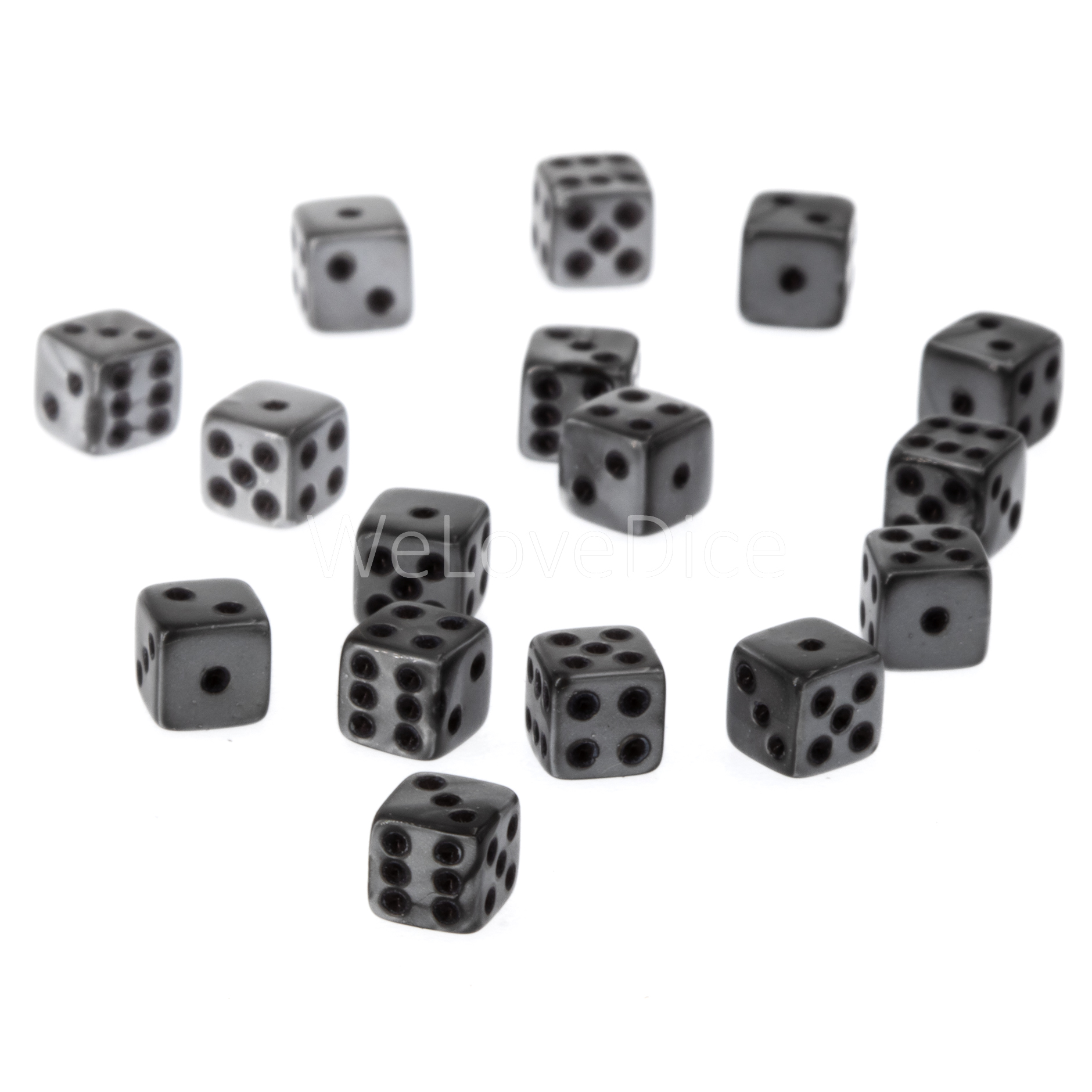 5mm  D6 Dice in grey / black Silk