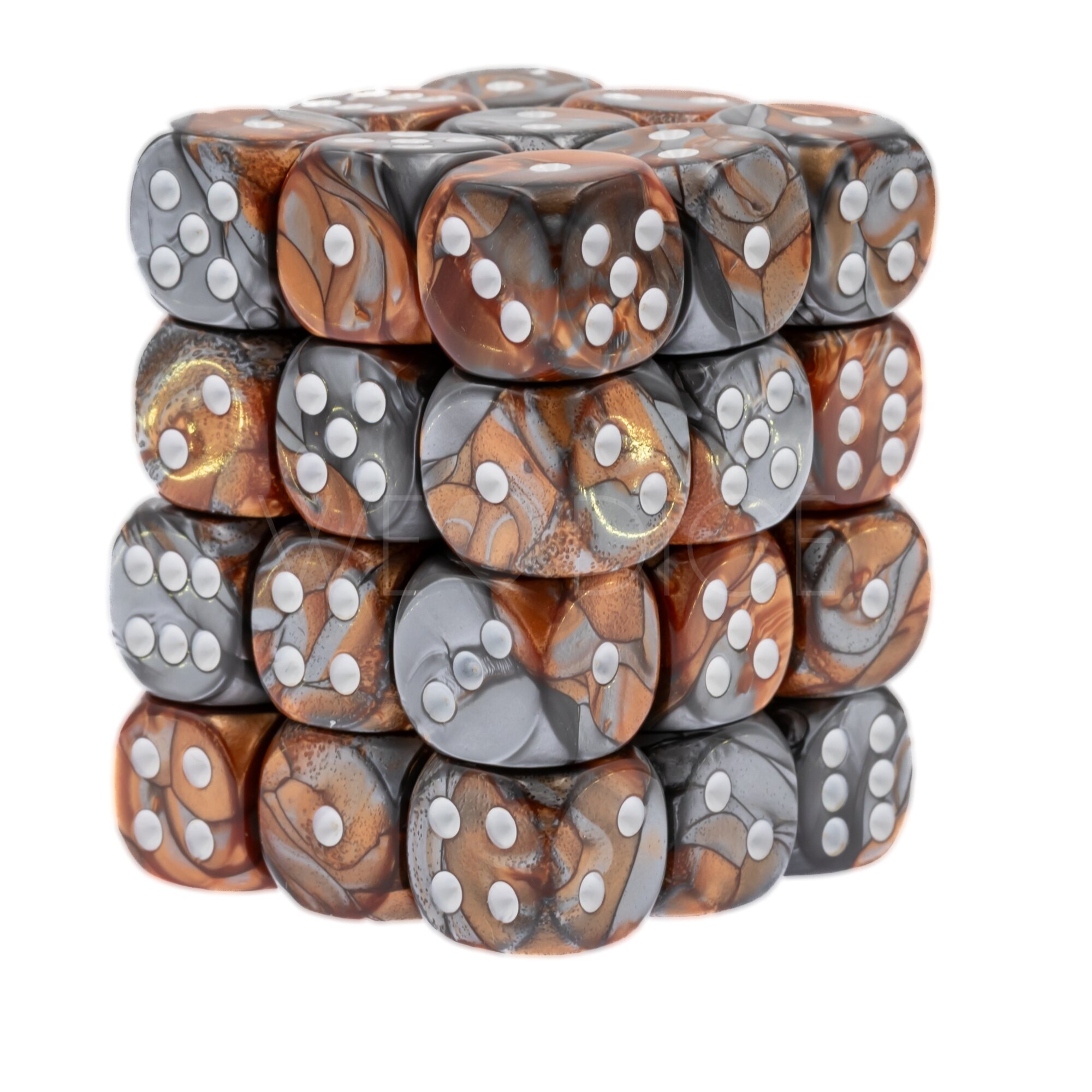 Gemini® Kupfer-Stahl / weiß 12mm W6 Würfel Set (36 Würfel)