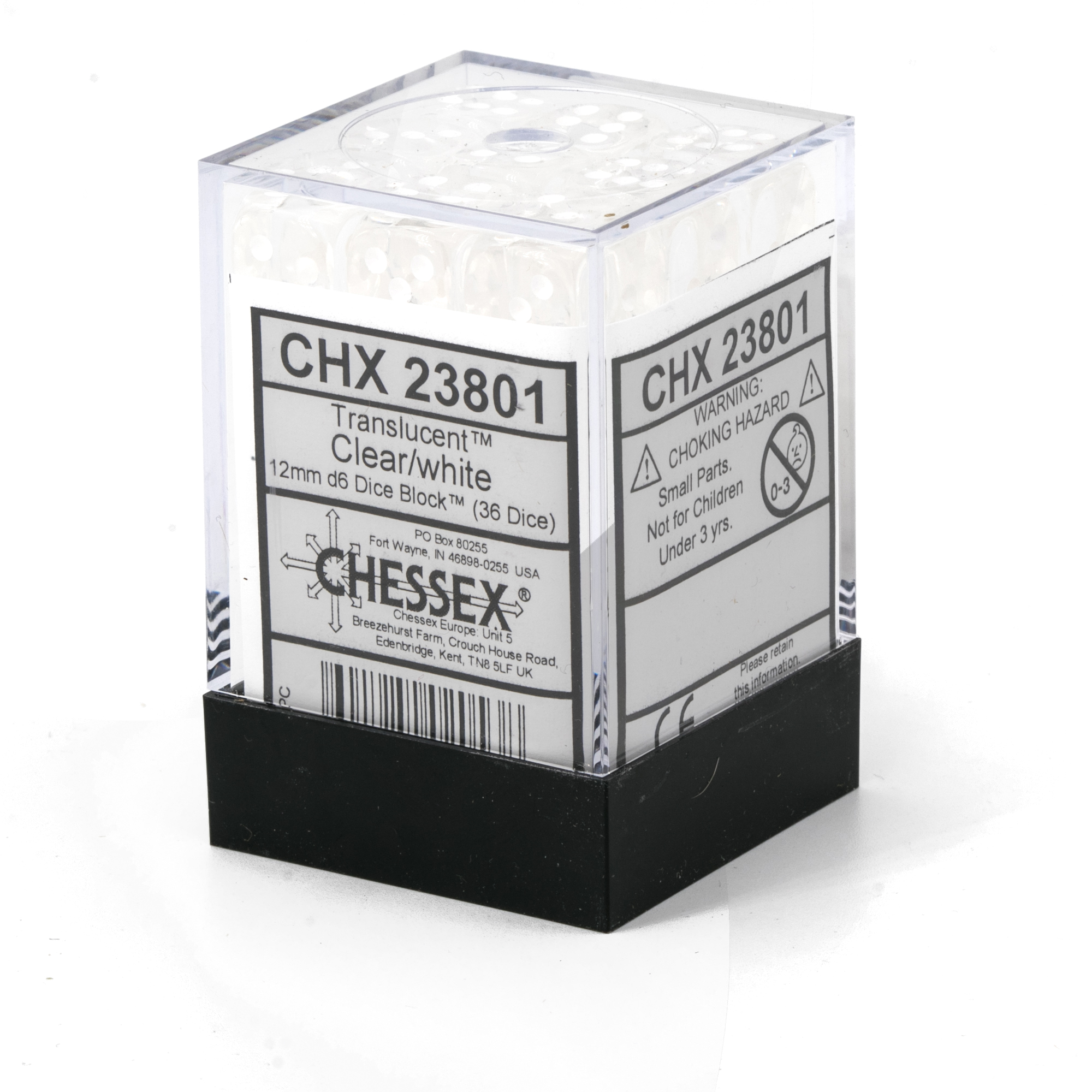 Translucent Clear / white 12mm D6 Dice Set (36 dice)