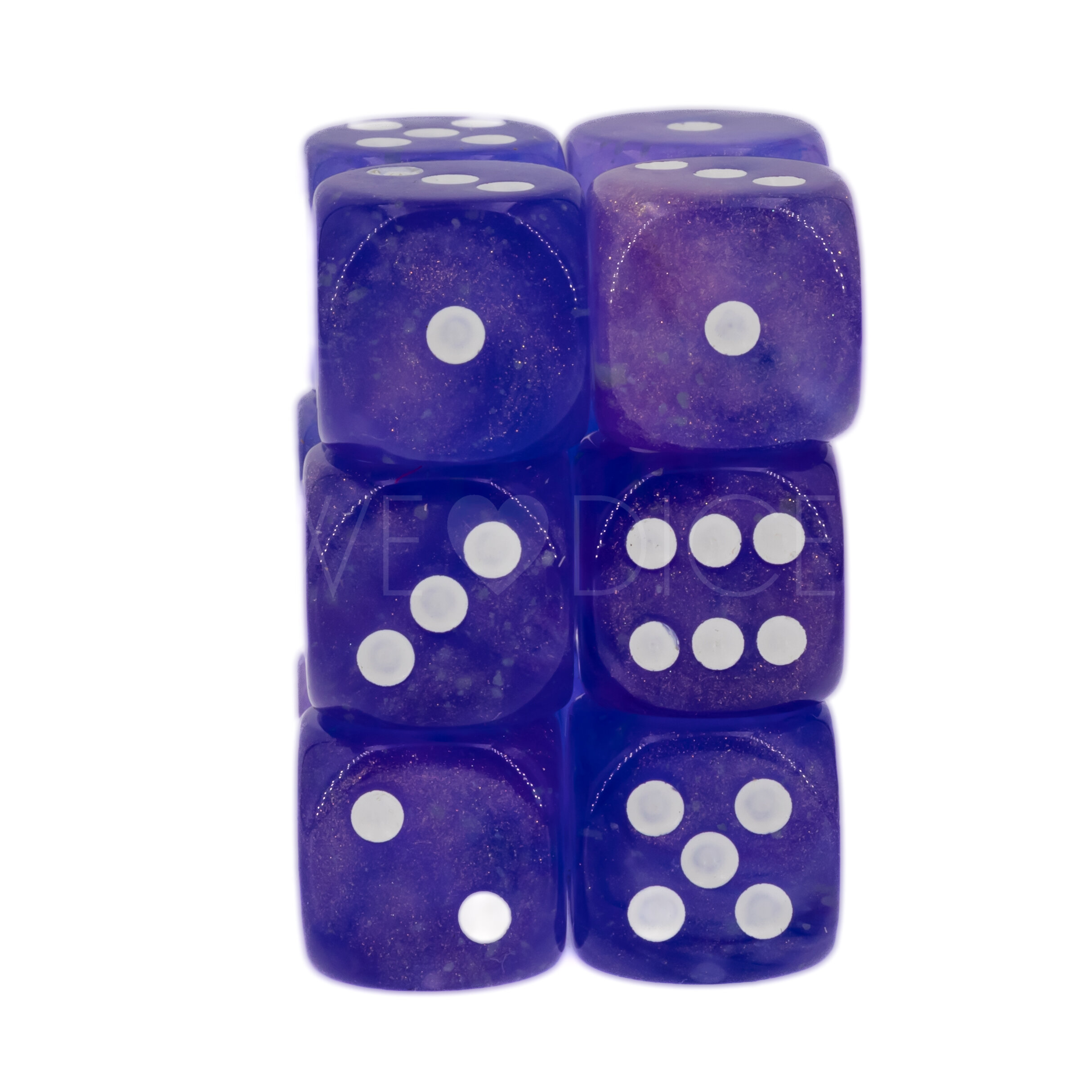 Borealis® Lila / weiß 16mm W6 Würfel Set (12 Würfel)