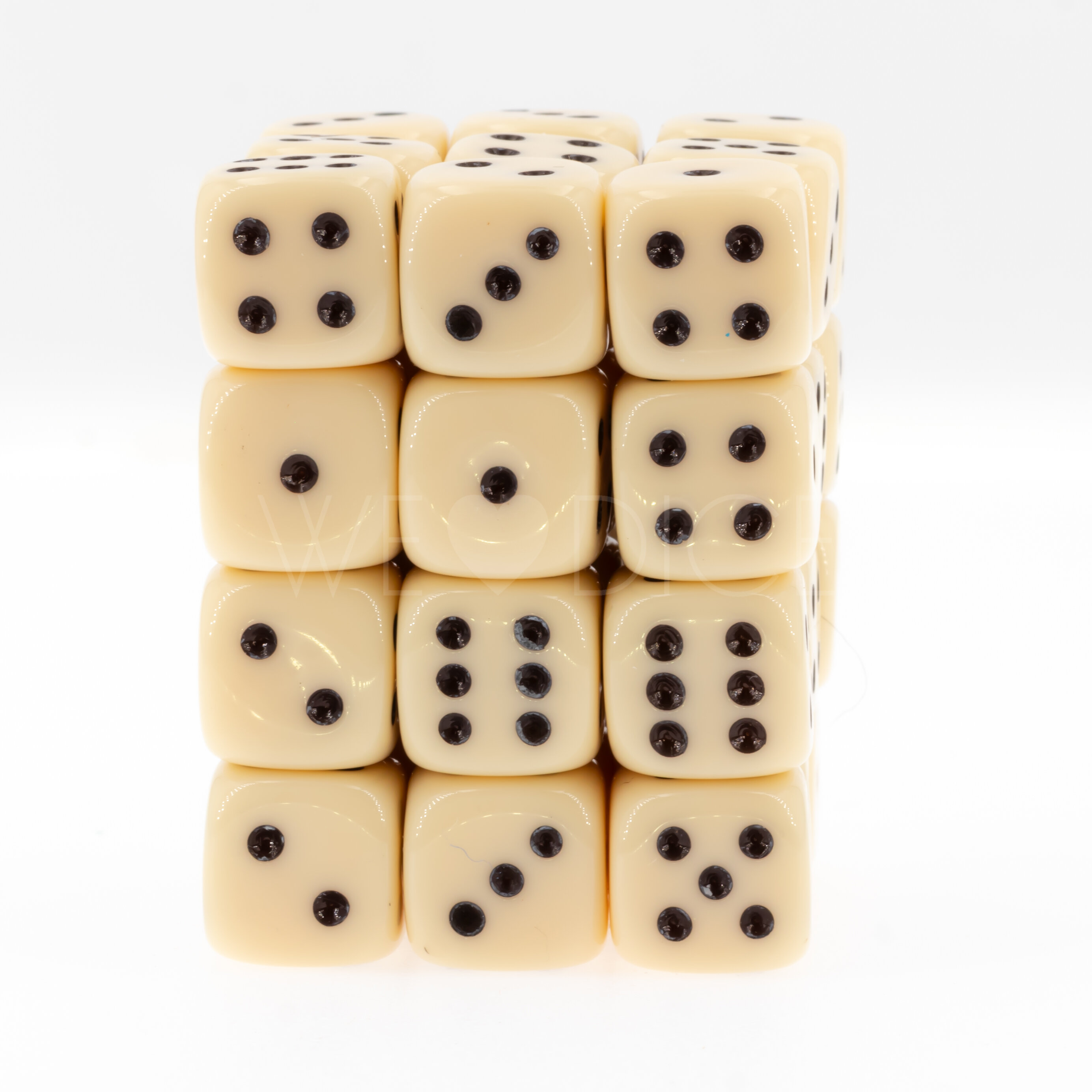 Opaque ivory  / black 12mm D6 Dice Set  (36Pcs)
