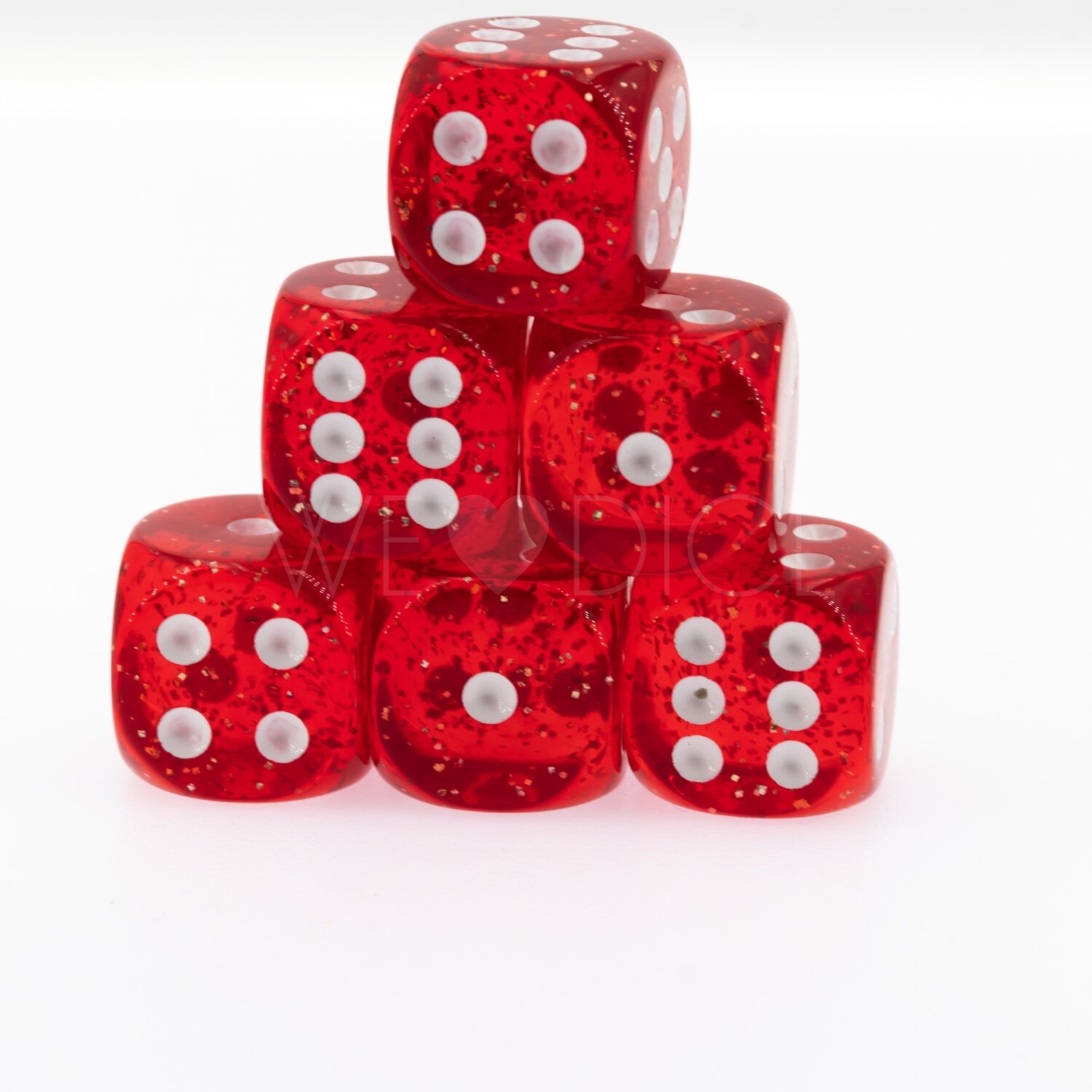 16mm  D6 Dice in red glitter / white