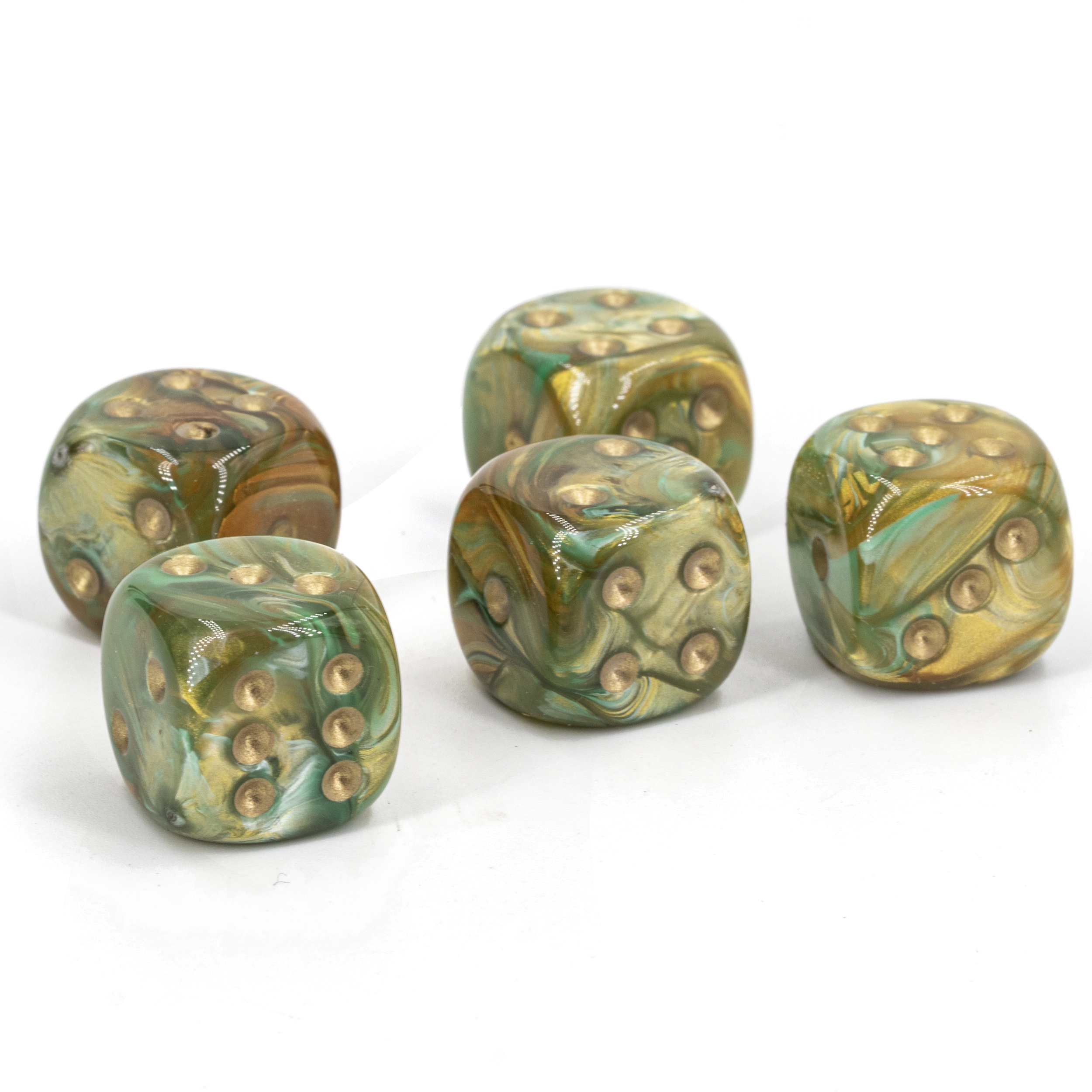 16mm  D6 Dice in jungle green / gold
