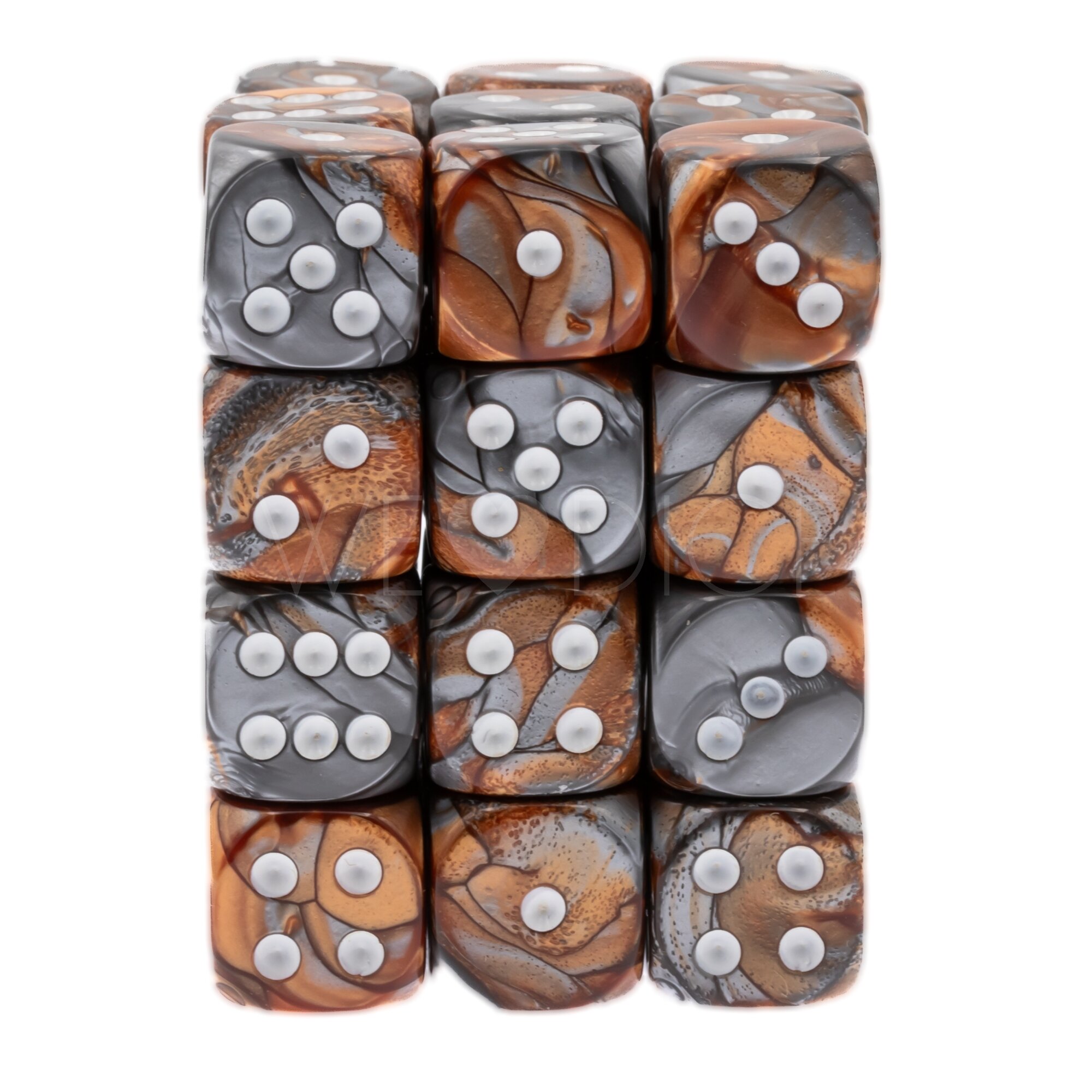 Gemini® Kupfer-Stahl / weiß 12mm W6 Würfel Set (36 Würfel)