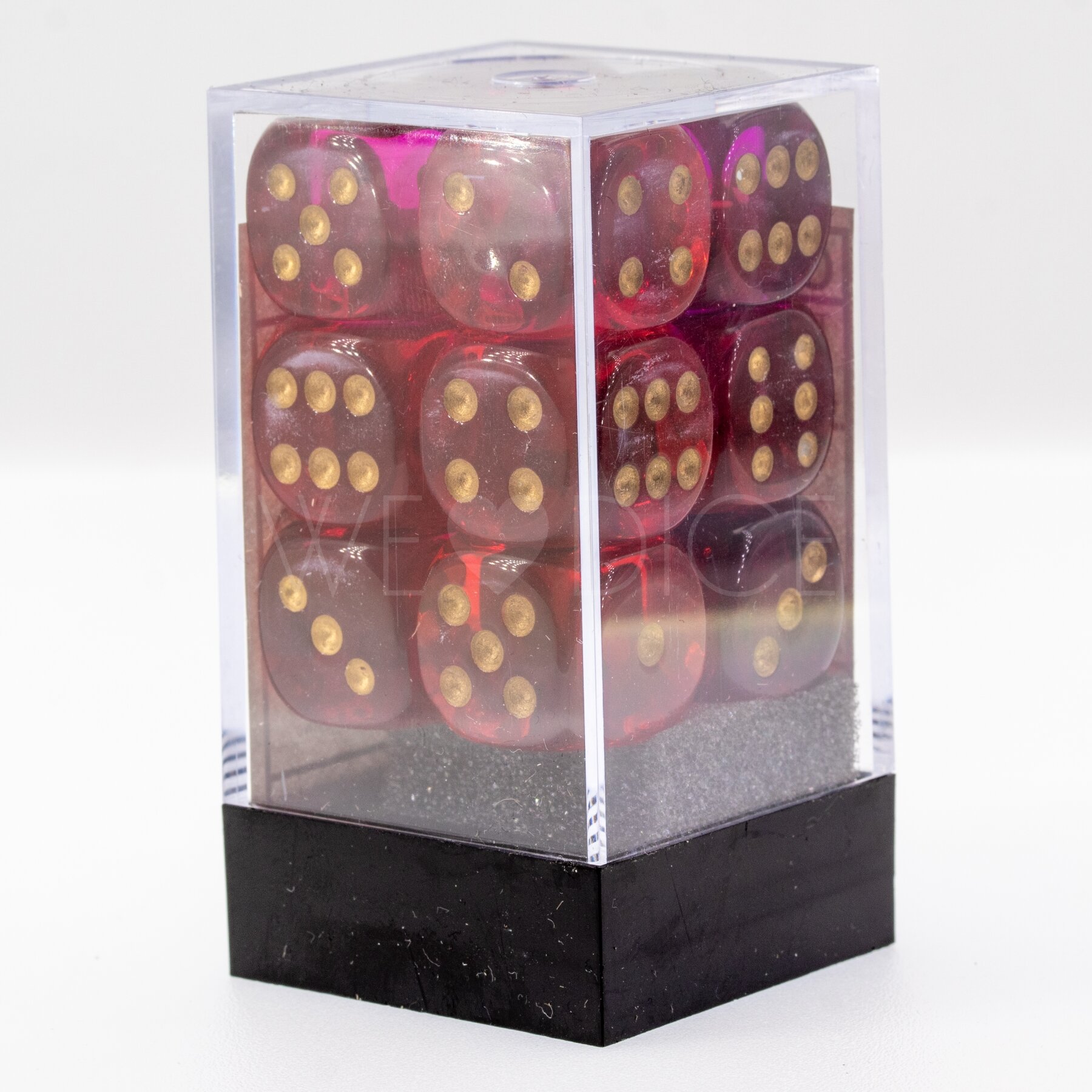 Gemini®, Transparent Rot-Violett / gold 16mm W6 Würfel Set (12 Würfel)