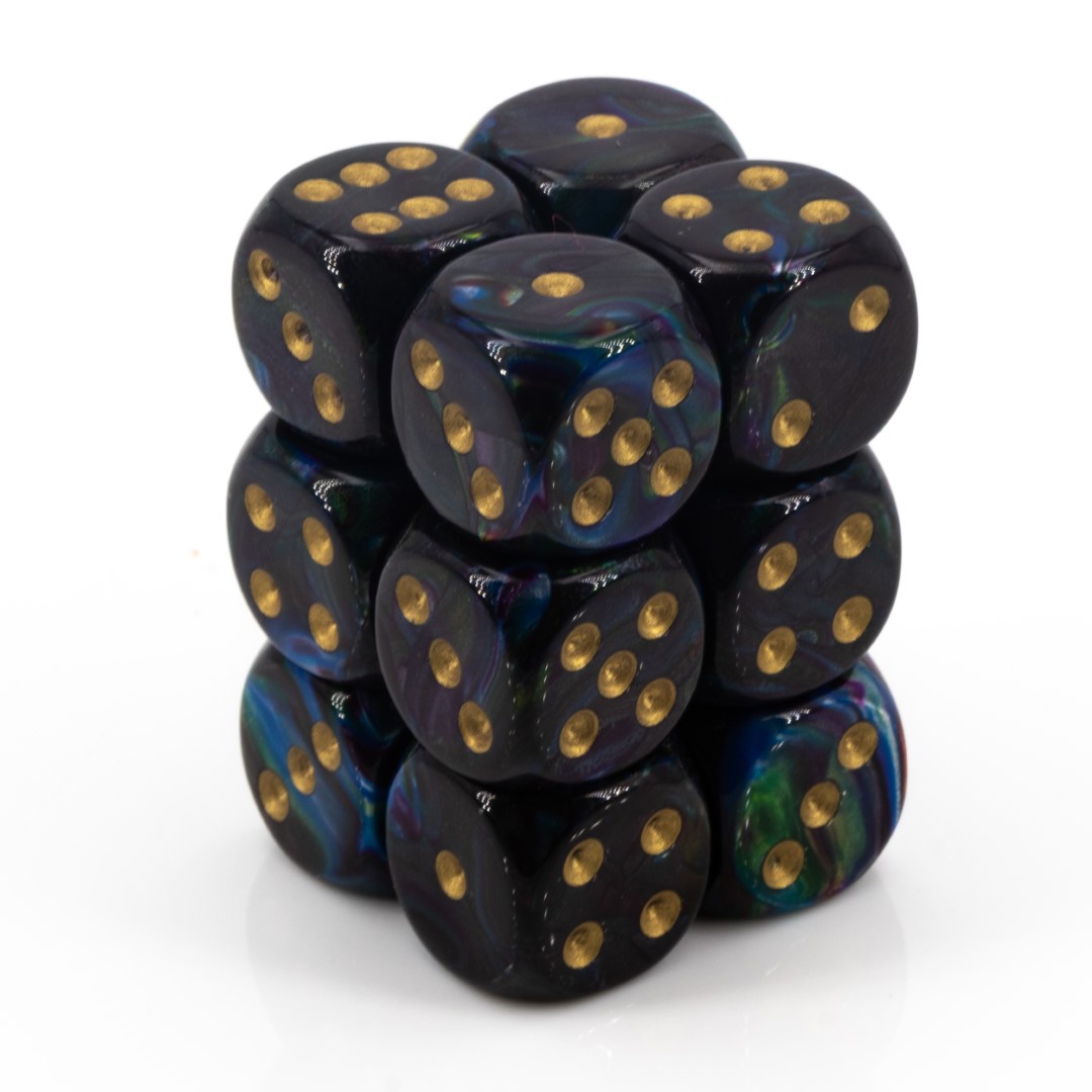 Lustrous  Shadow / Gold 16mm W6 Würfel Set (12 Würfel)