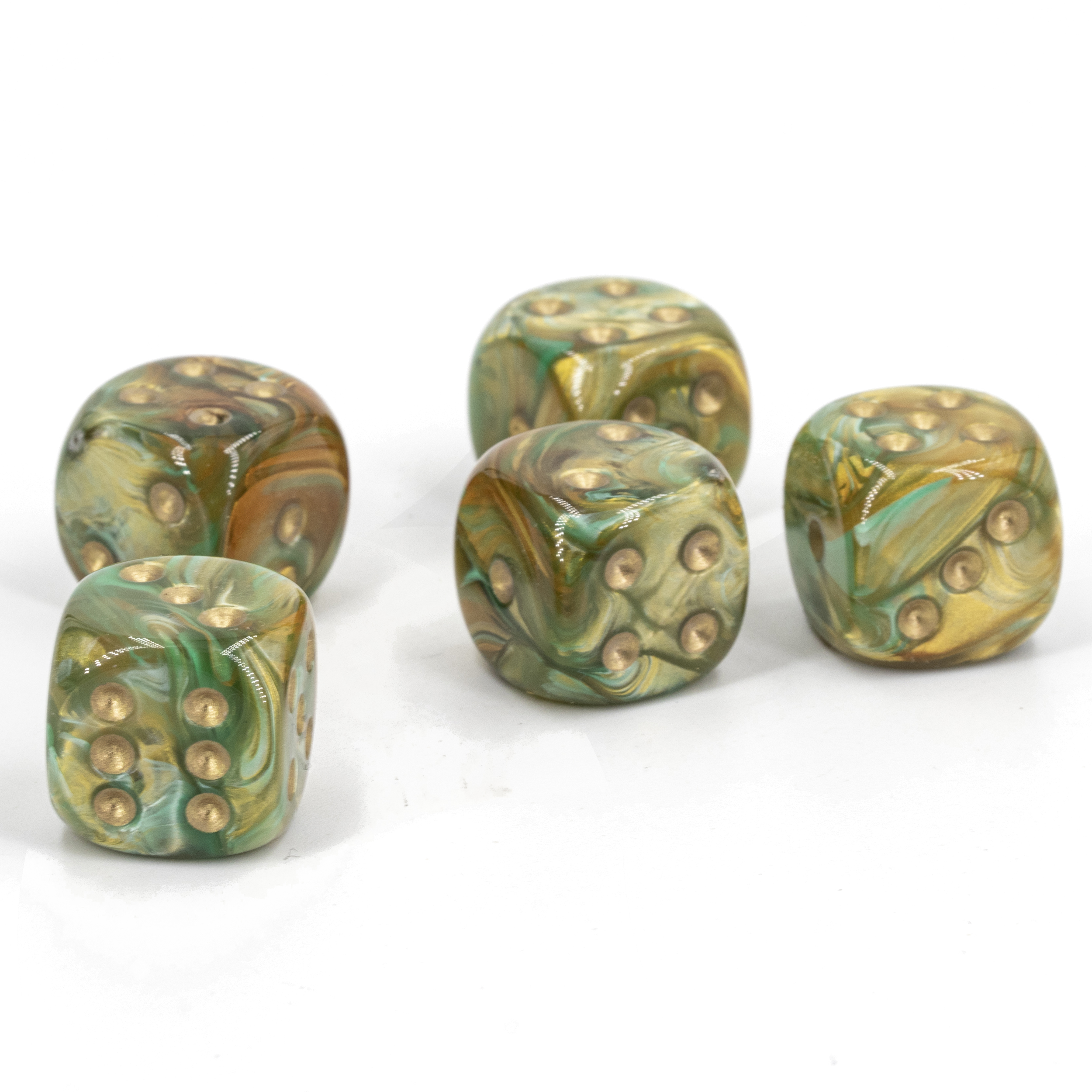 16mm  D6 Dice in jungle green / gold