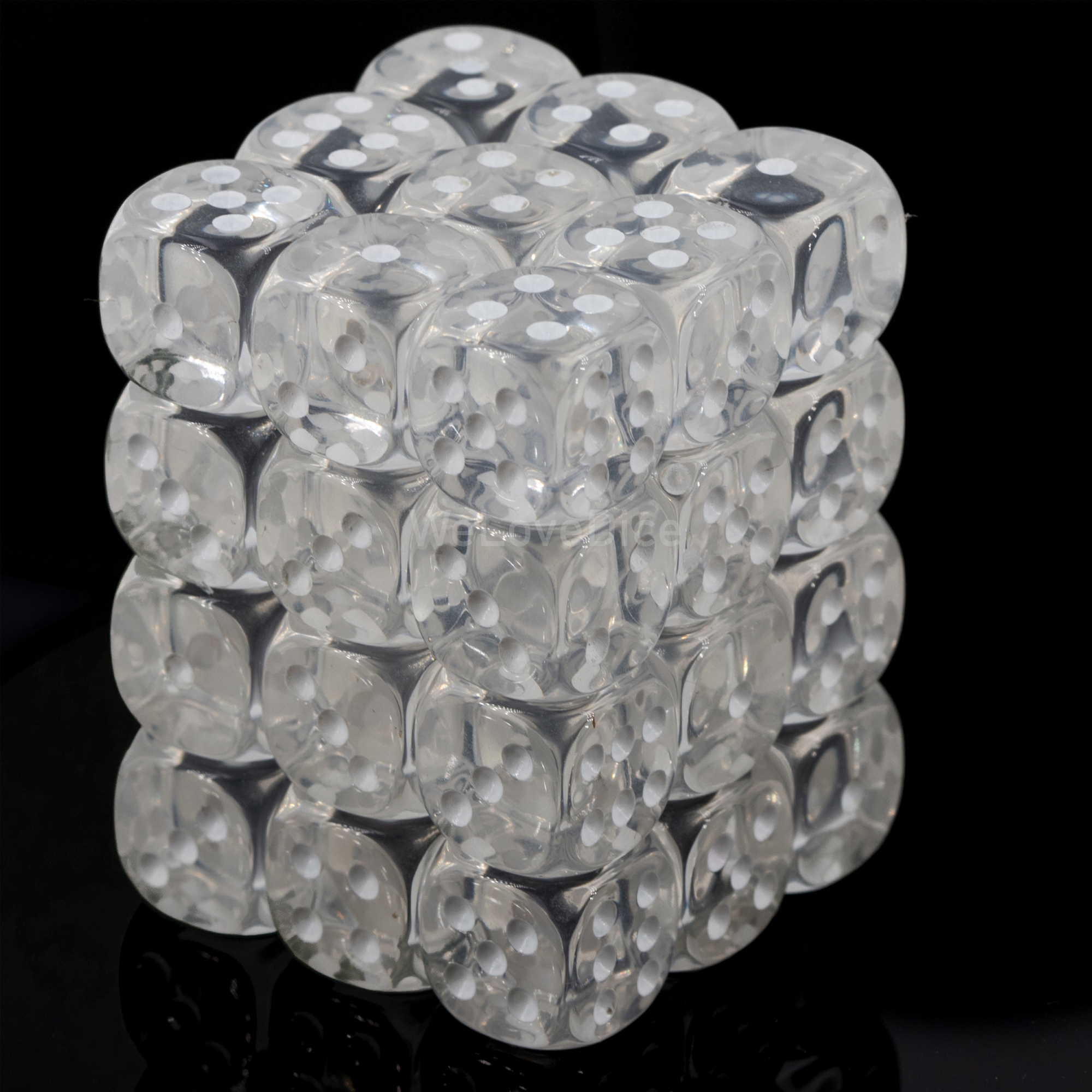 Translucent Clear / white 12mm D6 Dice Set (36 dice)