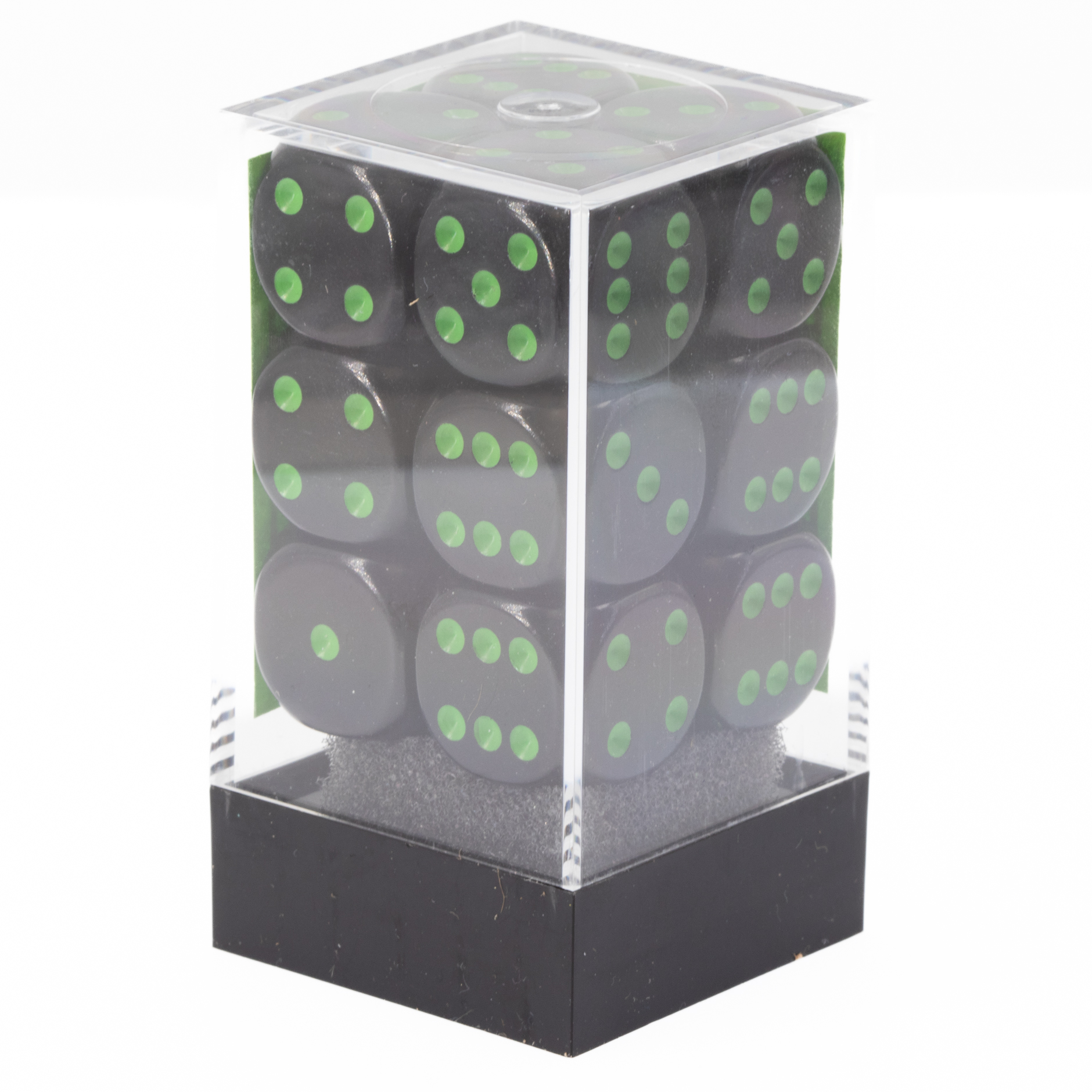 Satt schwarz / grün 16mm W6 Würfel Set (12 Würfel)