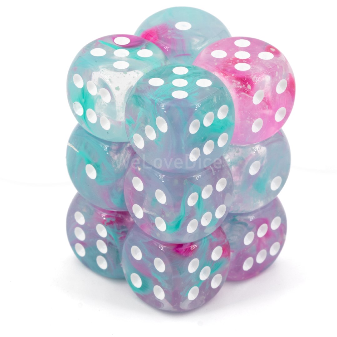 Nebula® Wisteria / weiß 16mm W6 Würfel Set (12 Würfel)