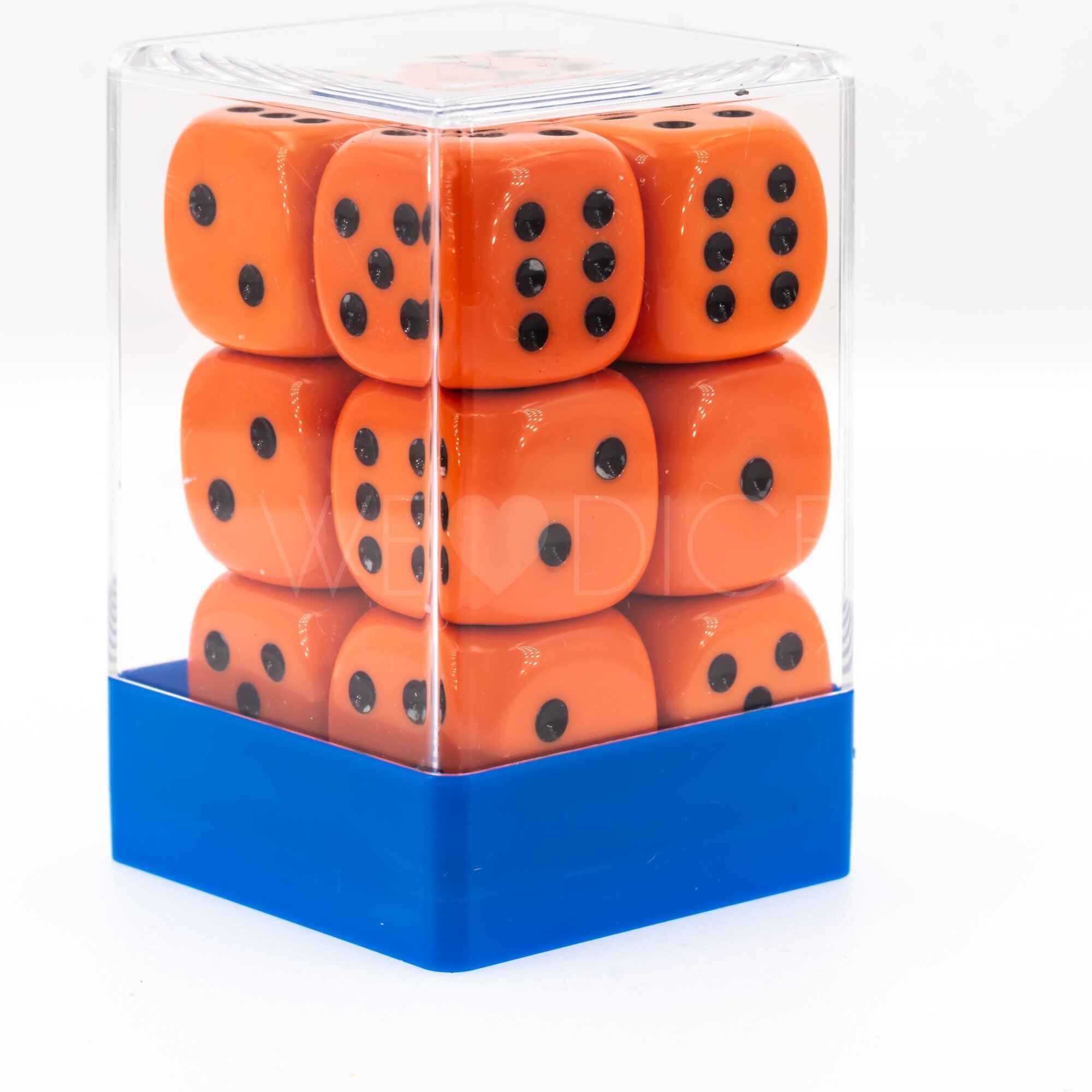 Opaque orange / black 18mm D6 Dice Set  (12 Pcs)
