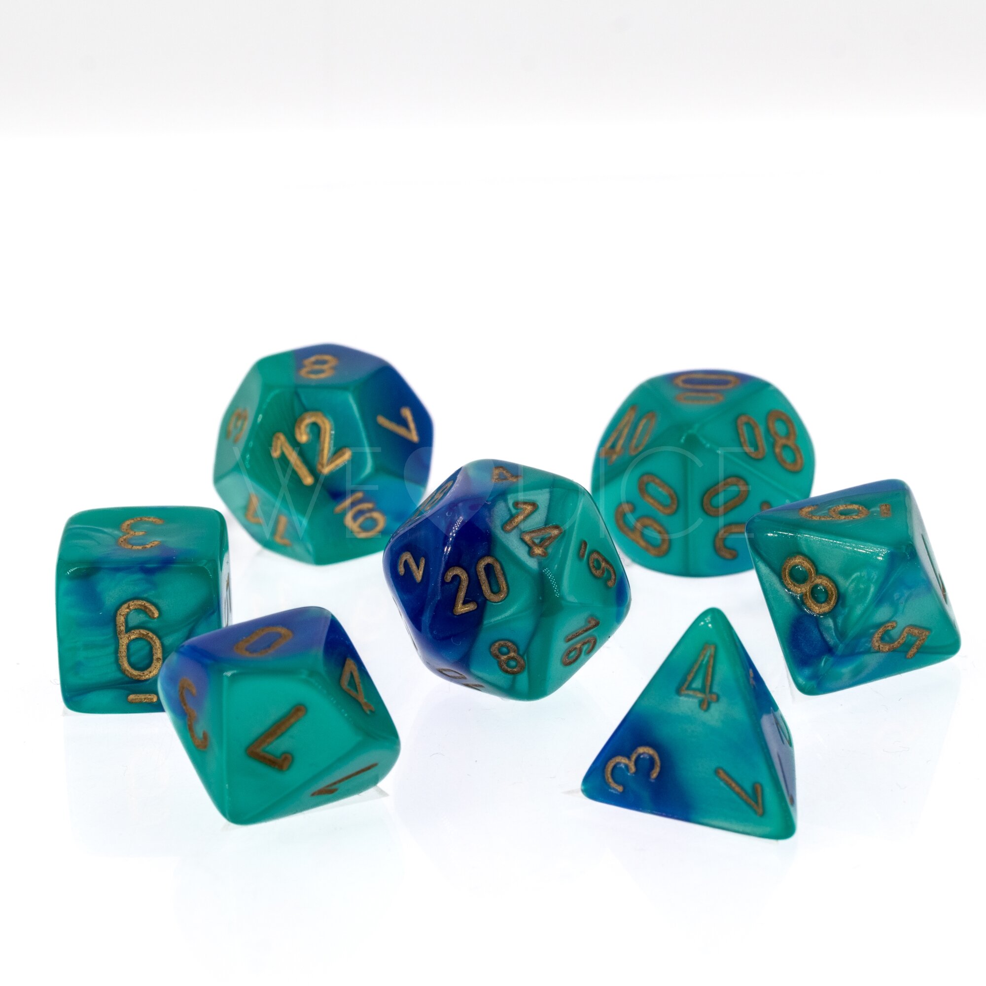 Gemini® Polyhedral Blau-Grün / gold 7-Würfel Set