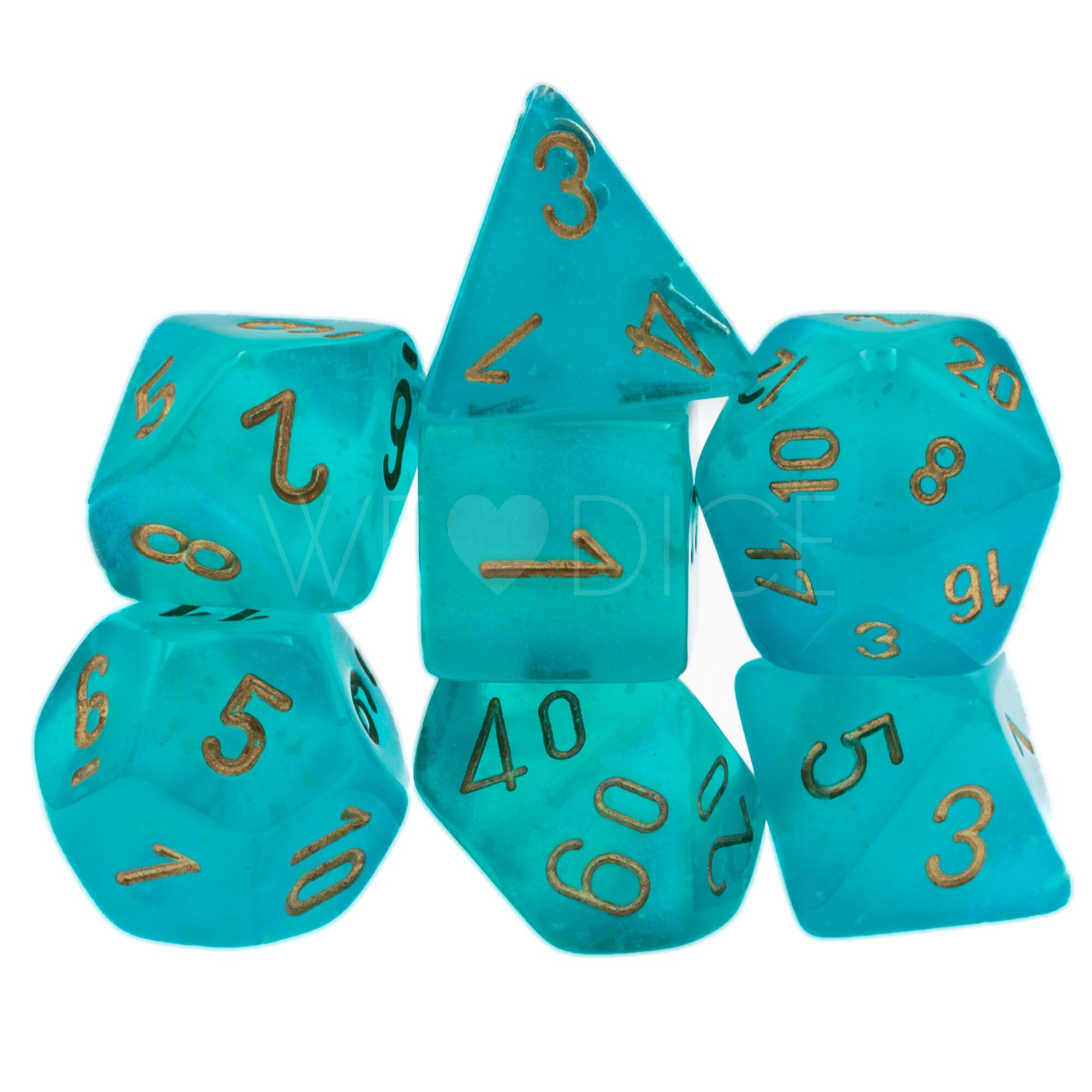 Borealis® Polyhedral Blaugrün / Gold 7-Würfel Set