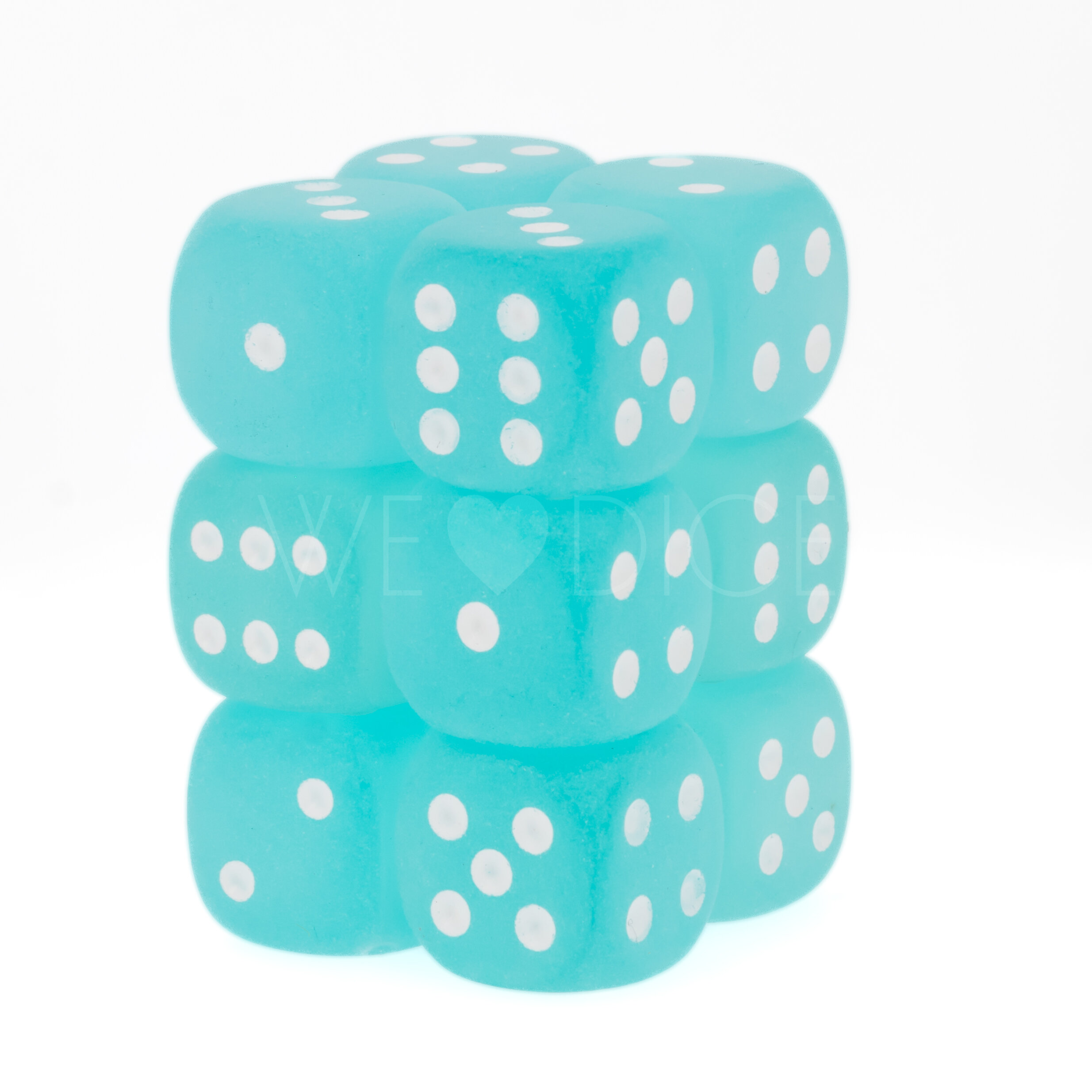 Frosted Blaugrün / Weiß 16mm W6 Würfel Set (12 Würfel)