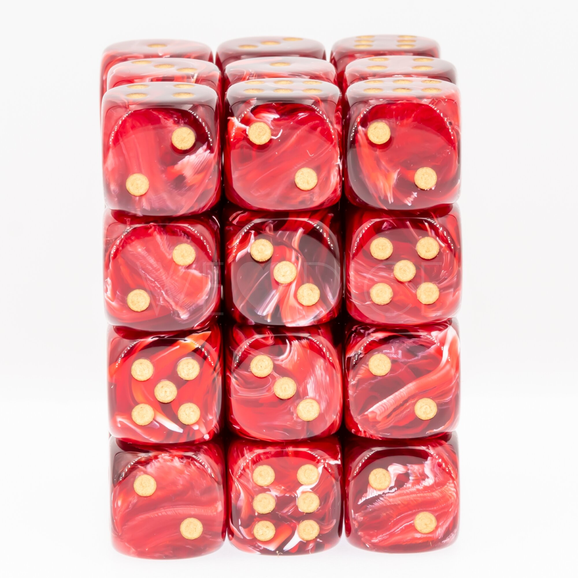 Vortex® Burgundy / Gold 12mm W6 Würfel Set (36 Würfel)