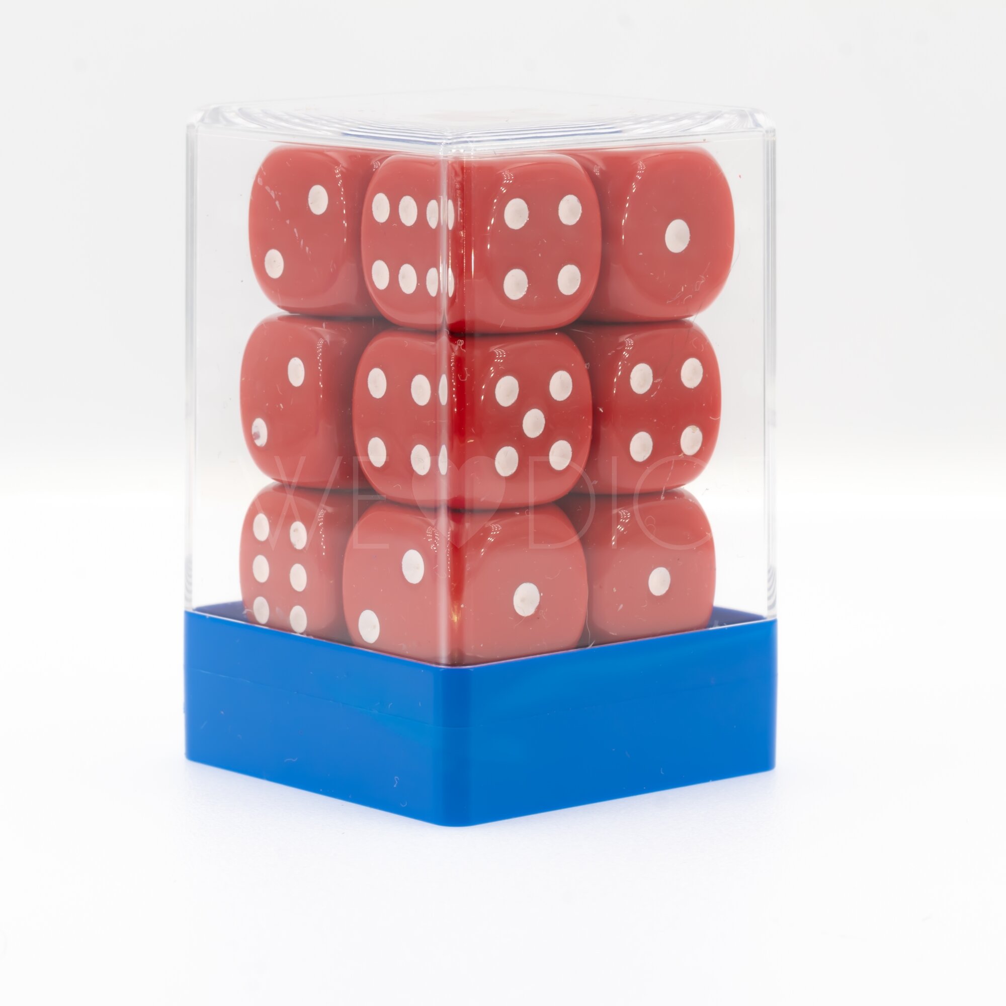 Opaque red / white 16mm D6 Dice Set  (12Pcs)