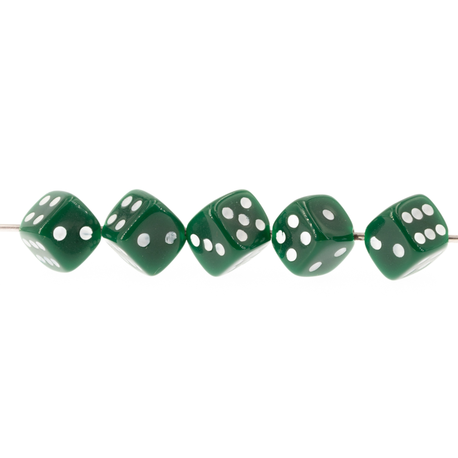  8mm Dice bead - dark green / white Opaque, in