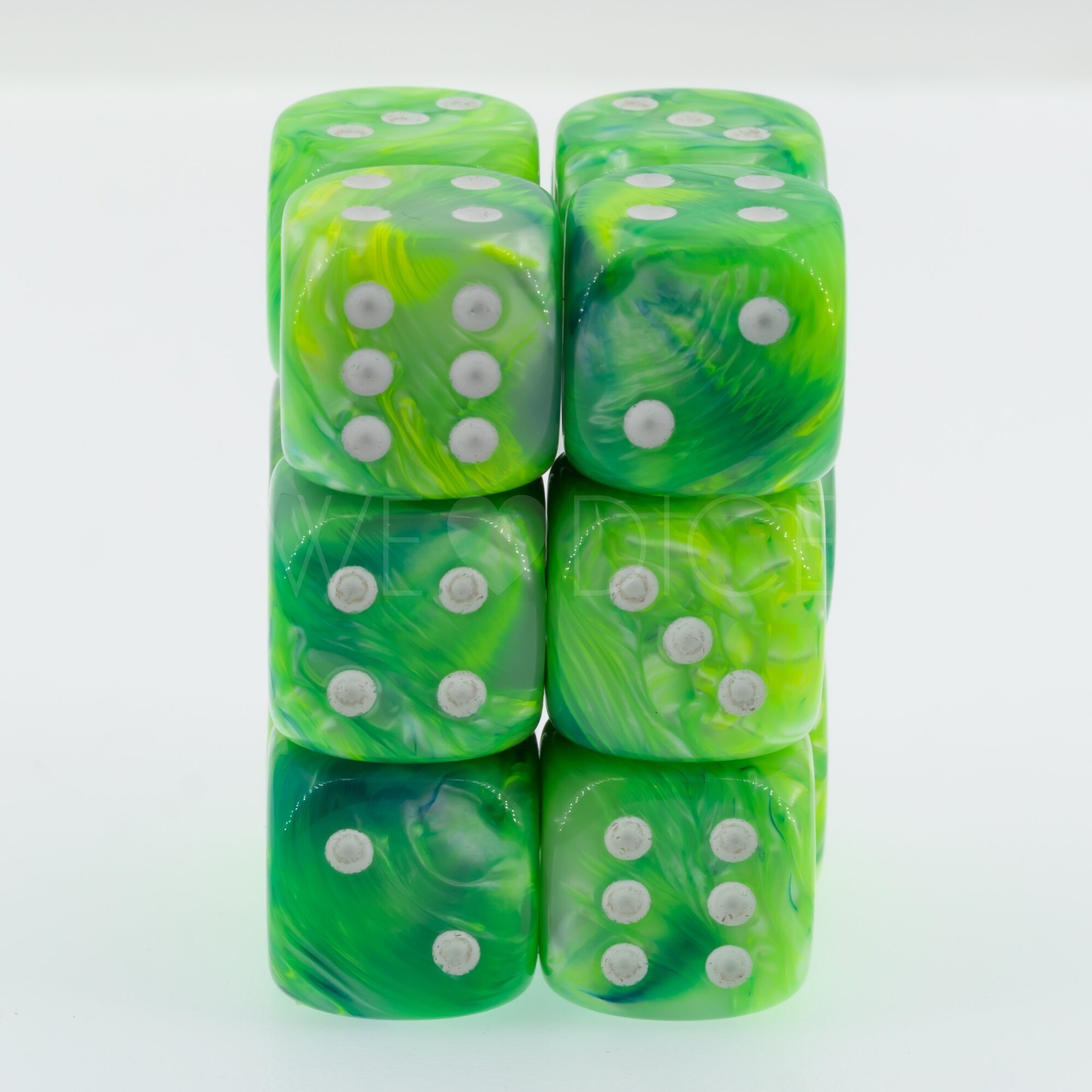 Serica Jade / white 16mm D6 Dice Set  (12Pcs)
