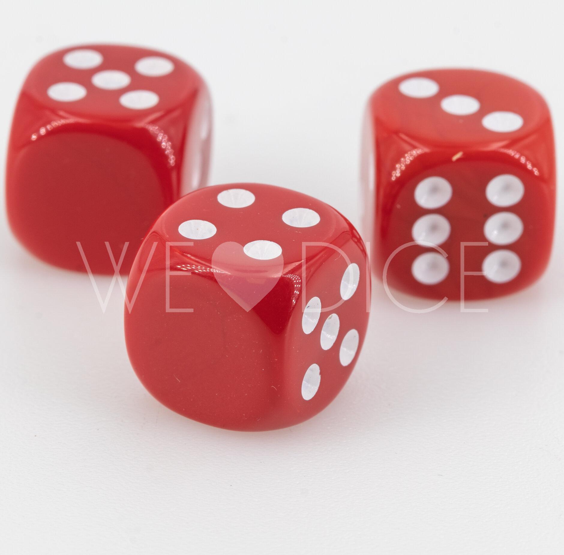 16mm Dice in red / white Opaque no "6"