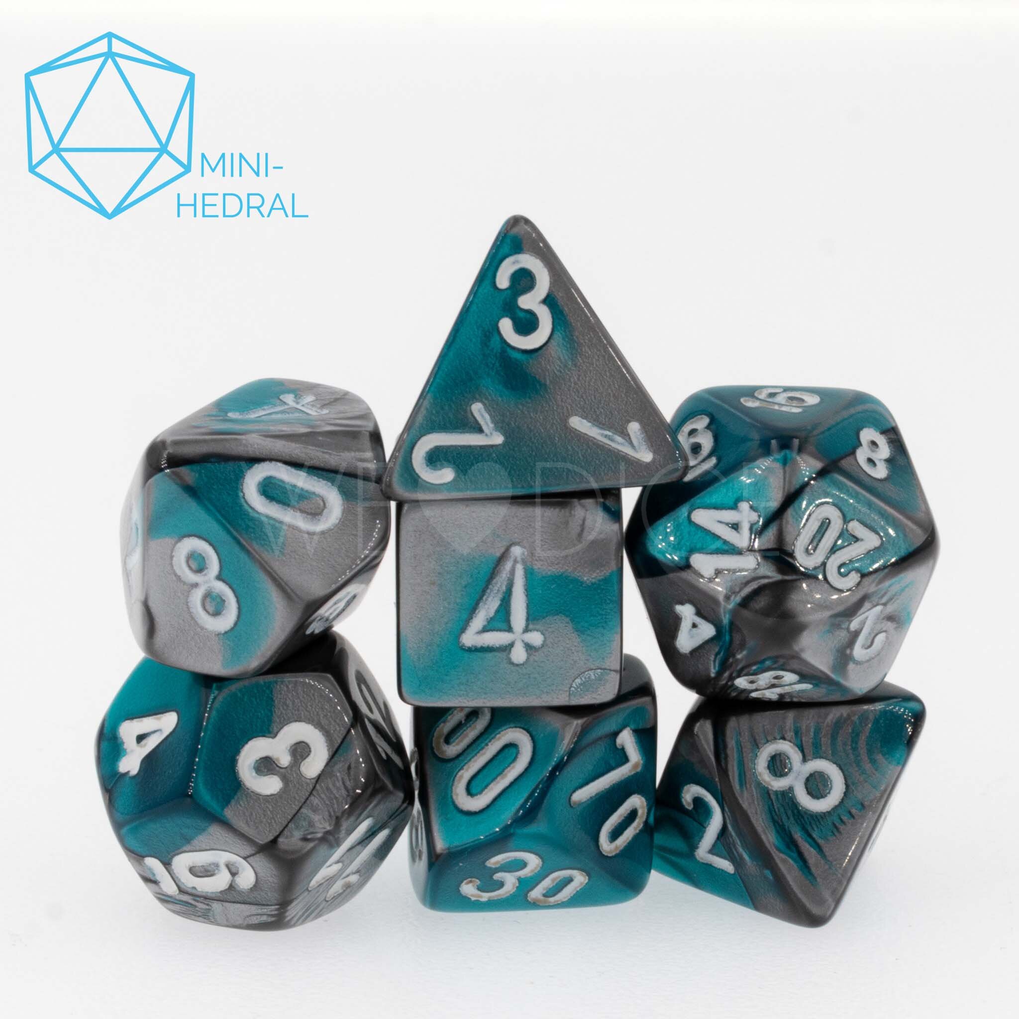 Mini-hedral Gemini® Polyhedral Stah-Türkis / weiß 7-Würfel Set