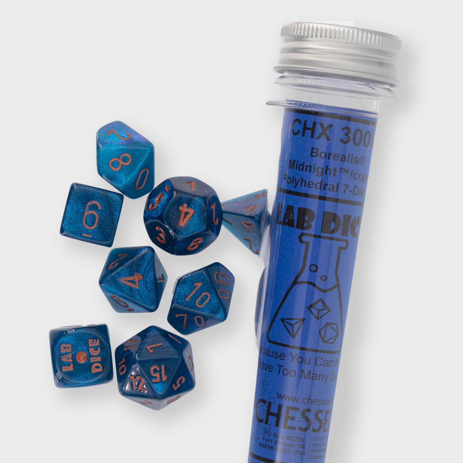 LabDice Borealis® Midnight™/copper  Set 8 Stück