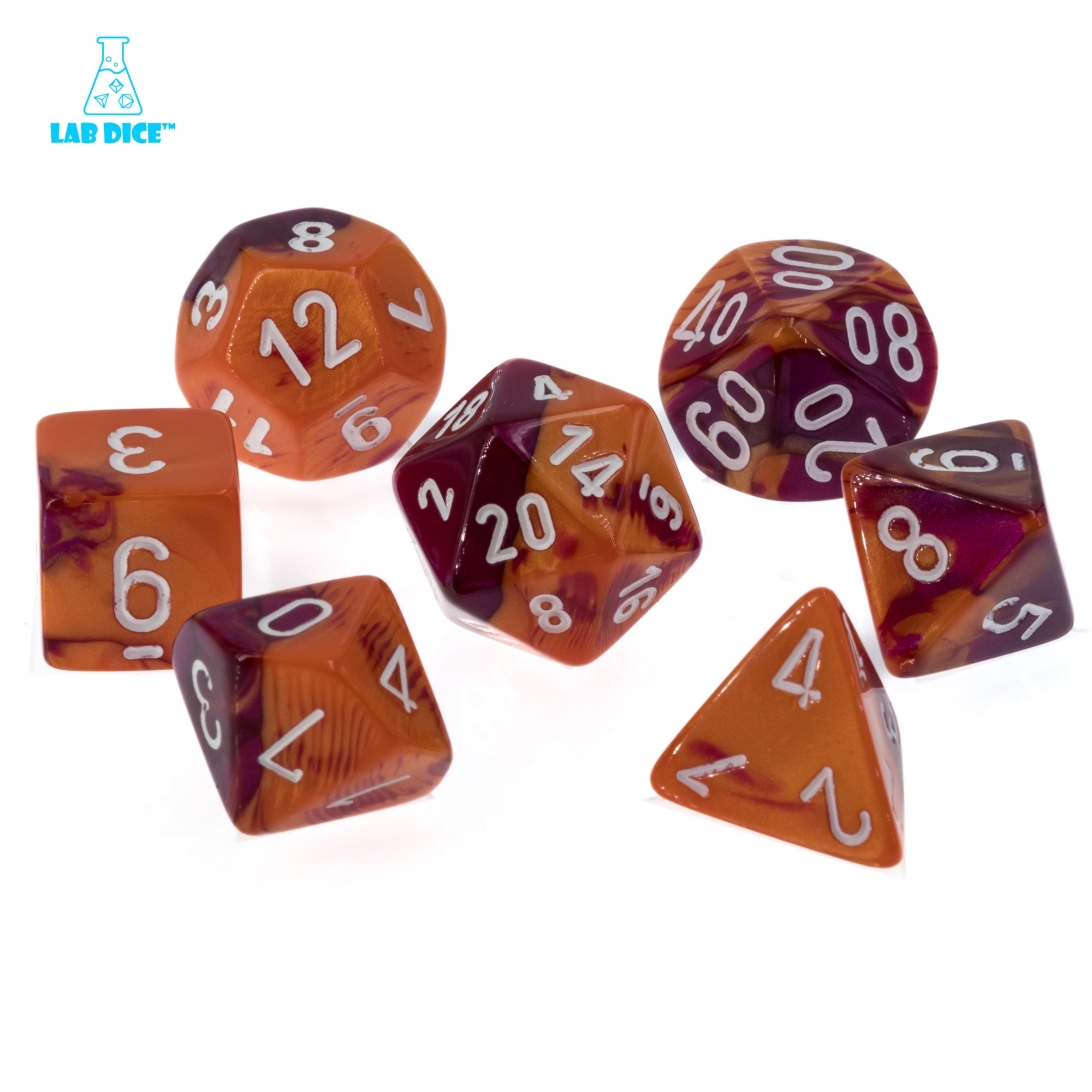 LabDice Gemini® Orange-Purple/white  Set 7 Stück