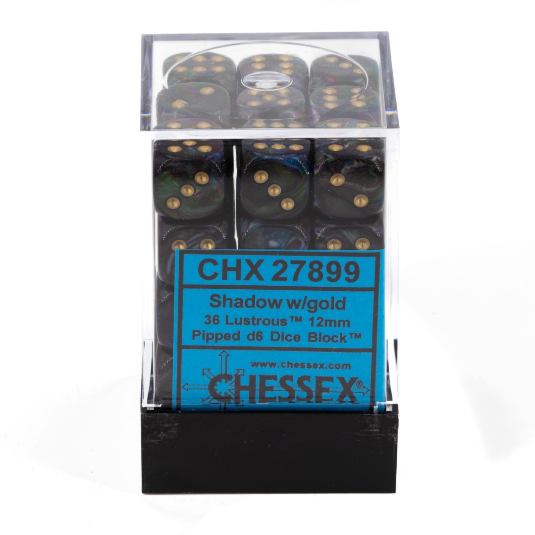 Lustrous  Shadow / Gold 12mm W6 Würfel Set (36 Würfel)